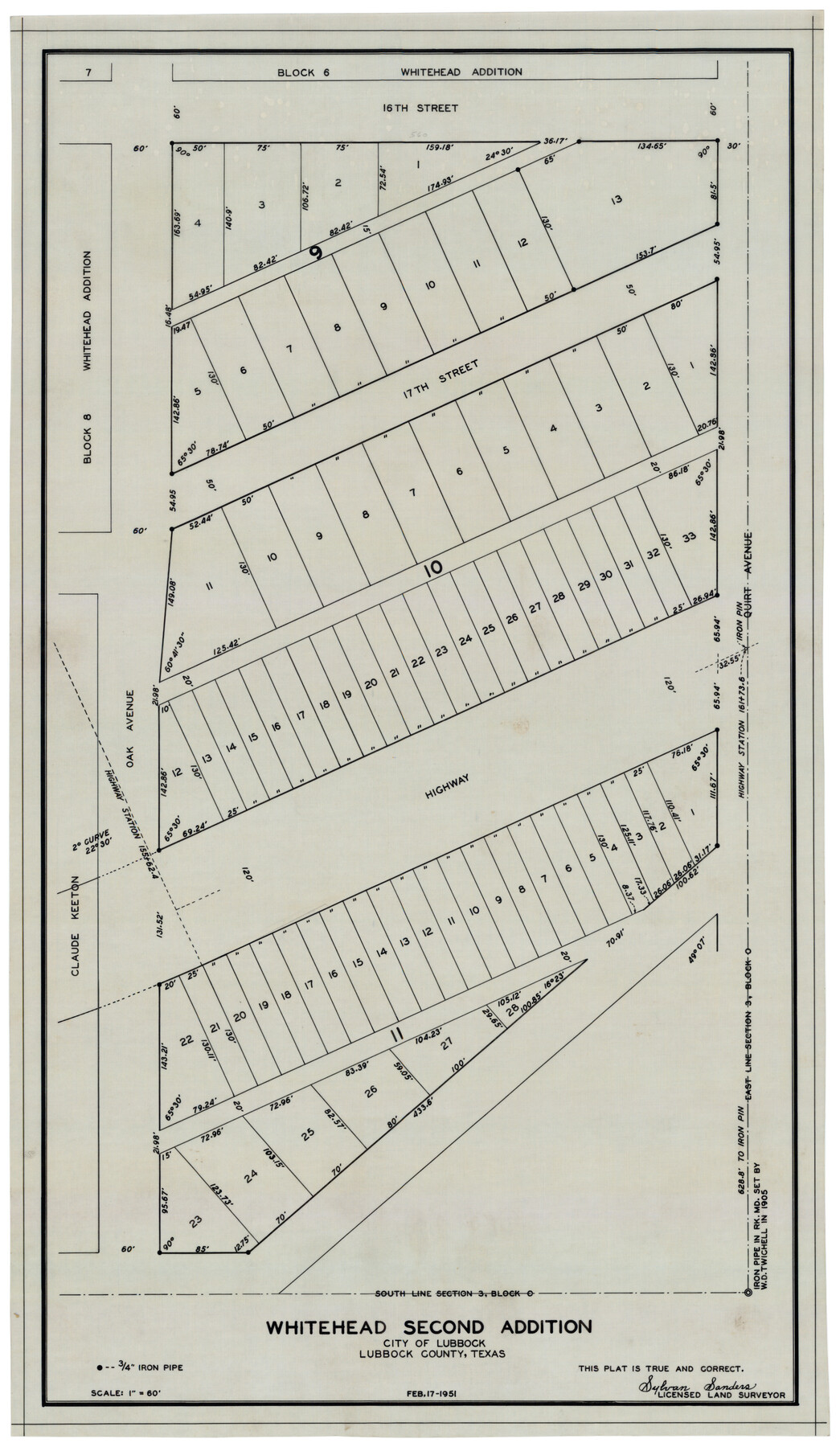 92778, Whitehead Second Addition, City of Lubbock, Twichell Survey Records