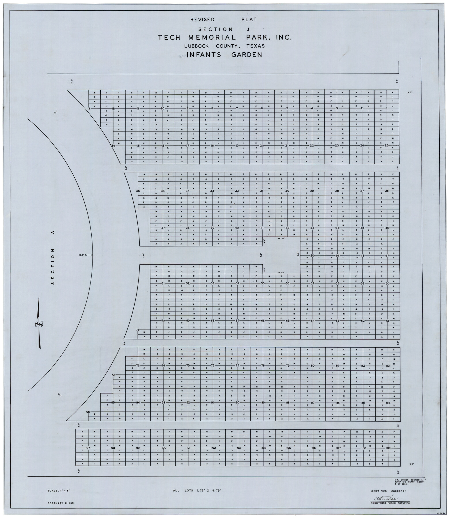 92786, Revised Plat, Section J, Tech Memorial Park, Inc., Infants Garden, Twichell Survey Records