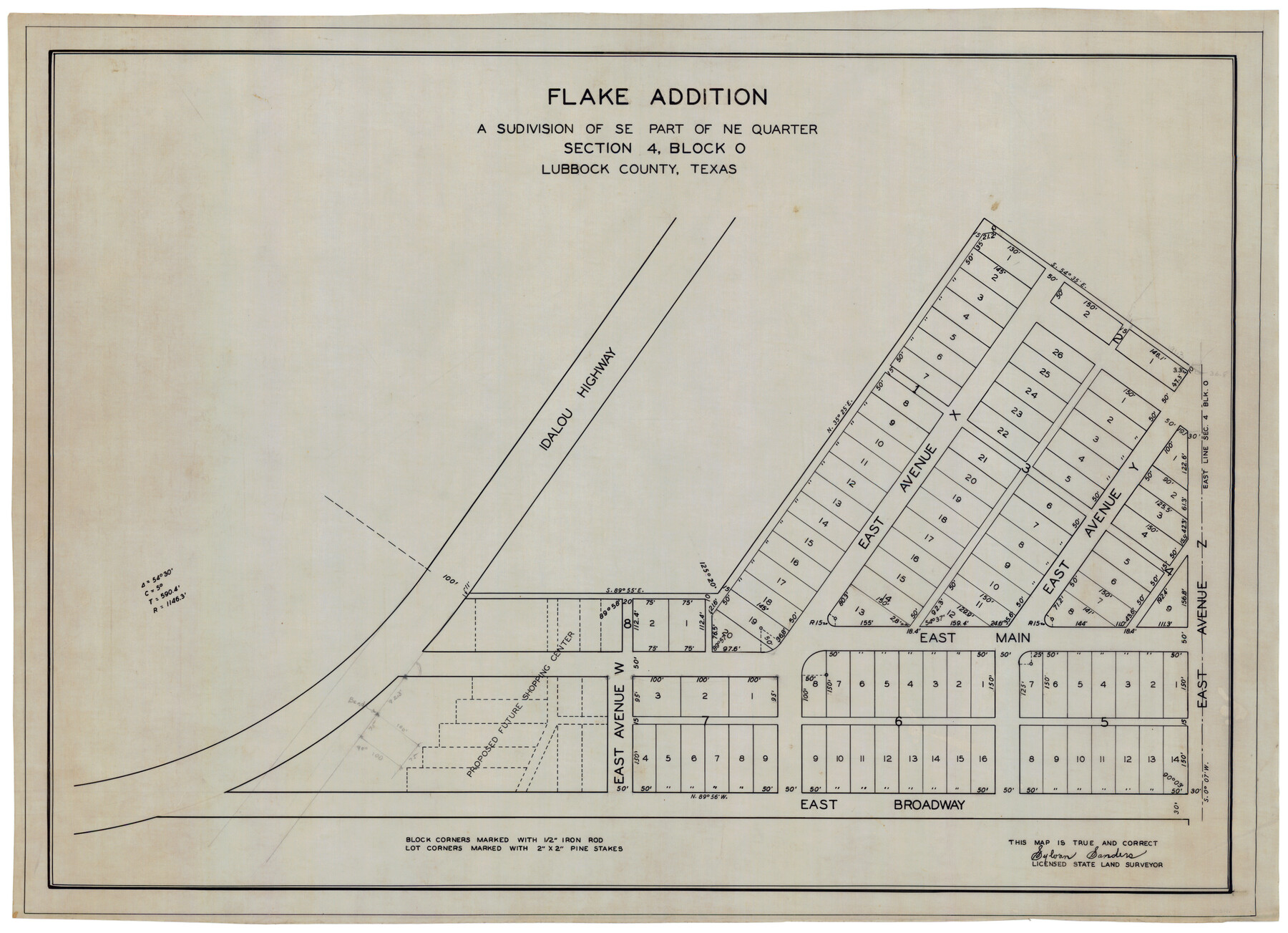 92823, Flake Addition a Subdivision of SE Part of NE Quarter Section 4, Block O, Twichell Survey Records