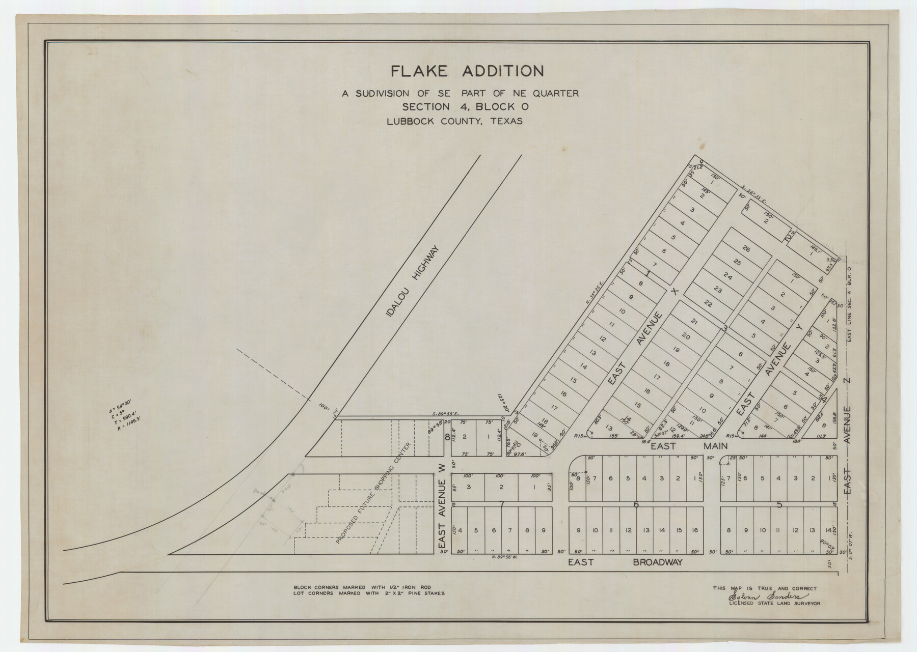 92823, Flake Addition a Subdivision of SE Part of NE Quarter Section 4, Block O, Twichell Survey Records