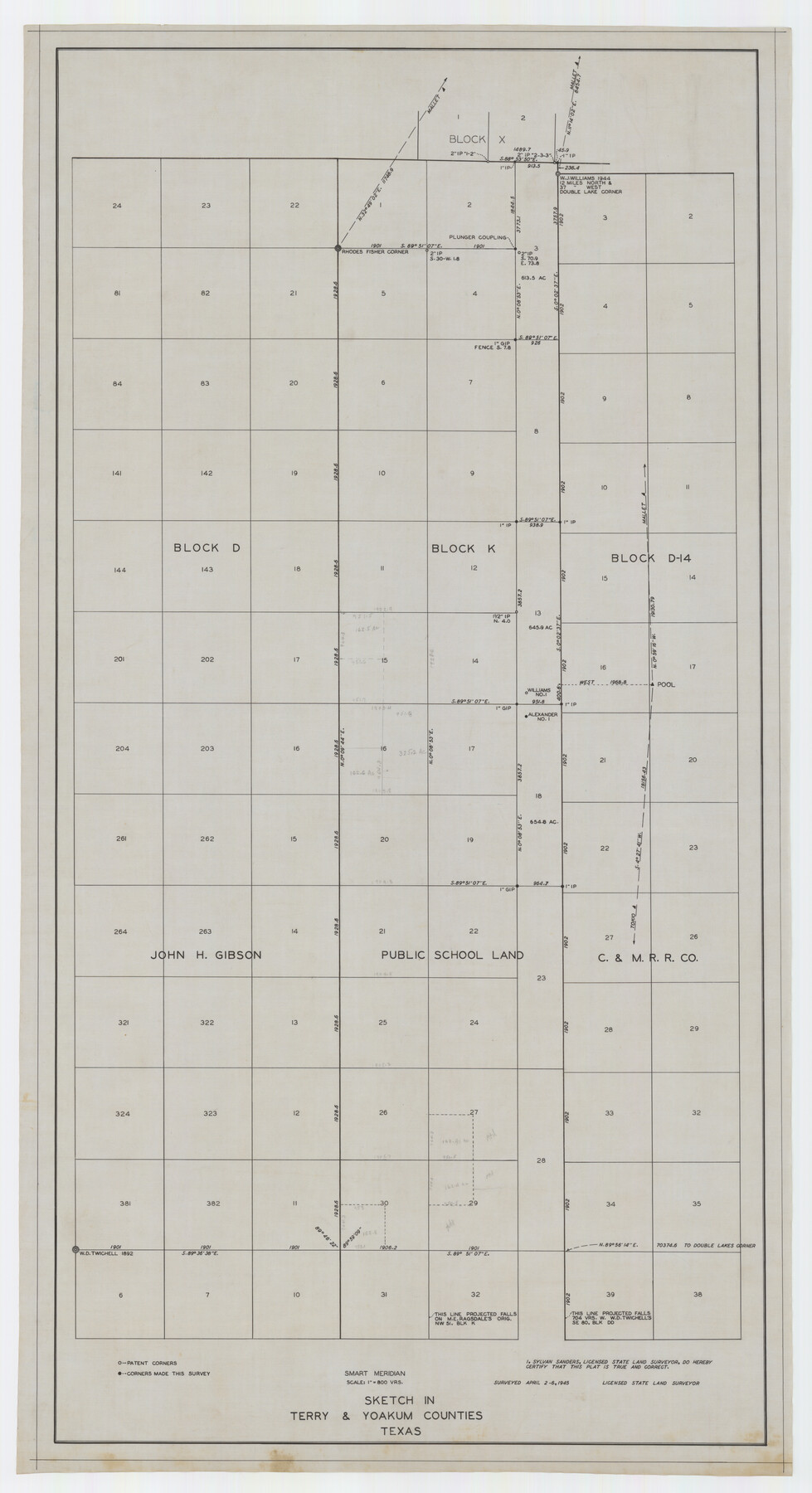 92854, Sketch in Terry & Yoakum Counties, Twichell Survey Records