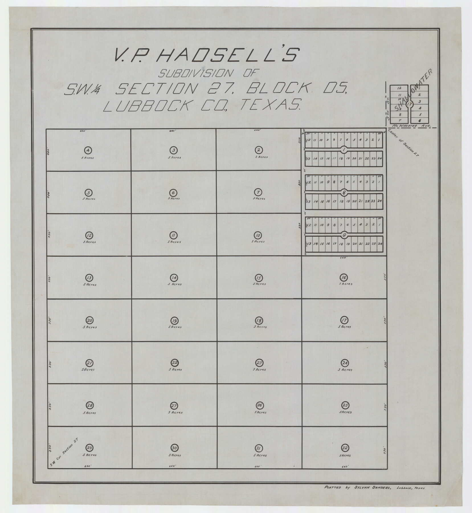 92868, V. P. Hadsell's Subdivision of Southwest Quarter Section 27, Block D5, Twichell Survey Records