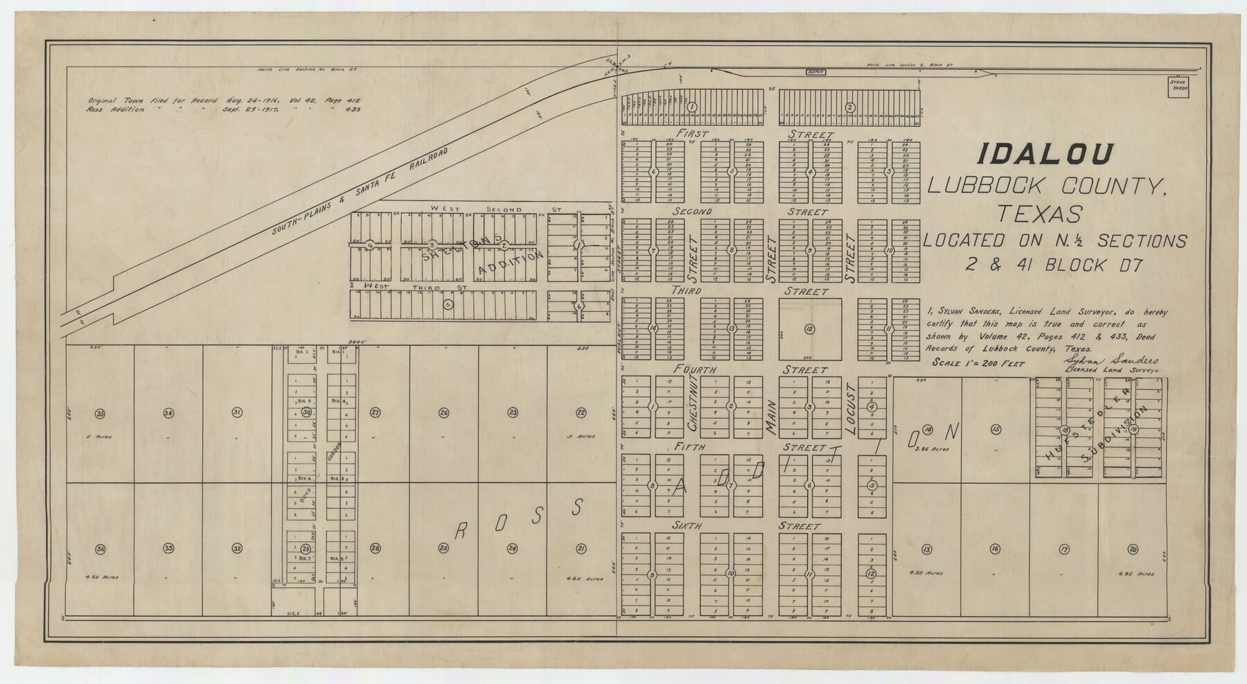 92872, Idalou Lubbock County Texas Located on North 1/2 Sections 2 & 41 Block D7, Twichell Survey Records