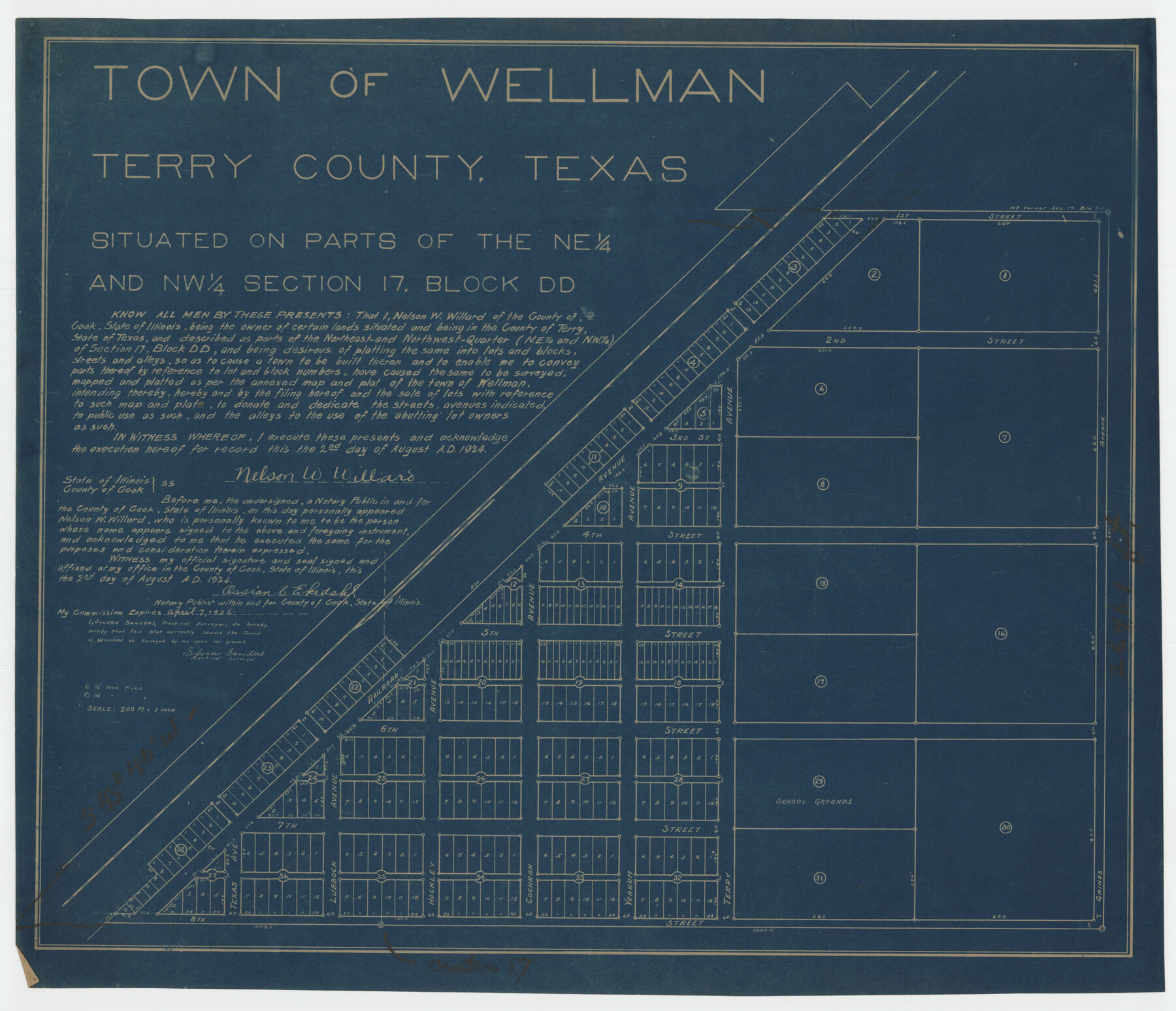 92886, Town of Wellman Situated on Parts of the Northeast 1/4 and Northwest 1/4 Section 17, Block DD, Twichell Survey Records