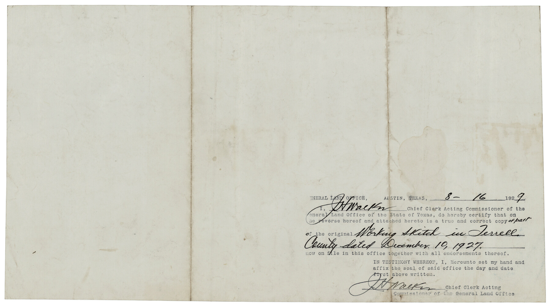 92912, Working Sketch in Terrell County, Twichell Survey Records