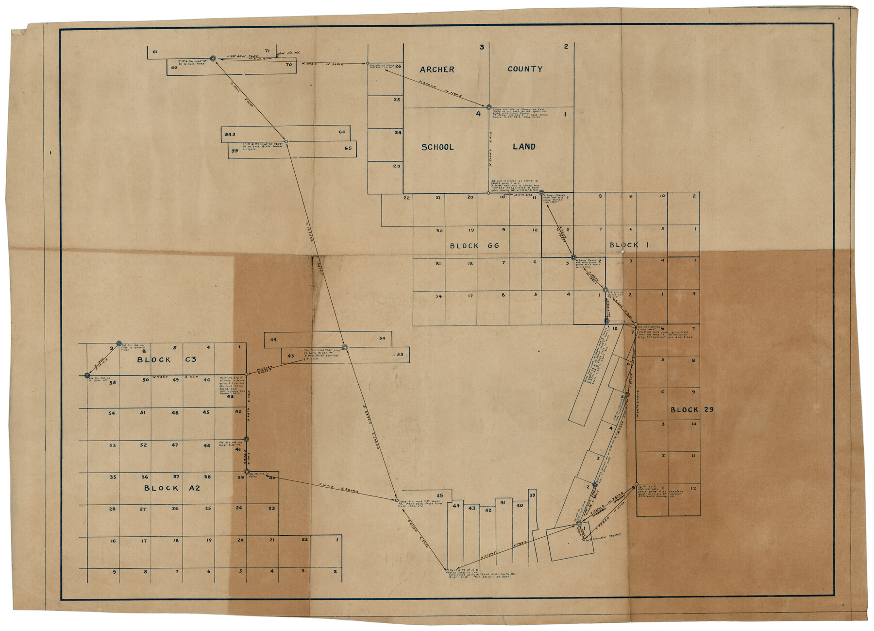 92914, [Archer County School Land, Sections 1,2,3,4, Blocks GG, I, 29, A2, C3], Twichell Survey Records