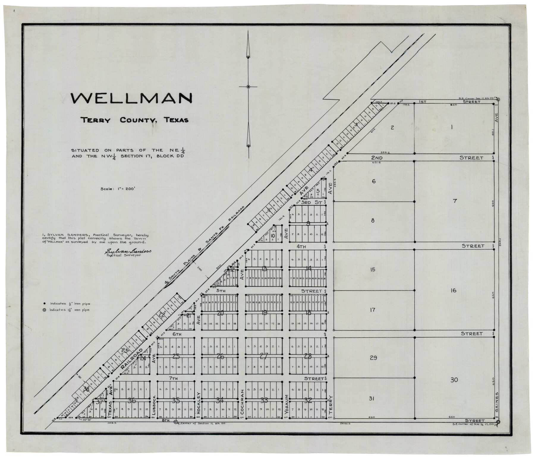 92930, Wellman Situated on Parts of the Northeast 1/4 and Northwest 1/4 Section 17, Block DD, Twichell Survey Records