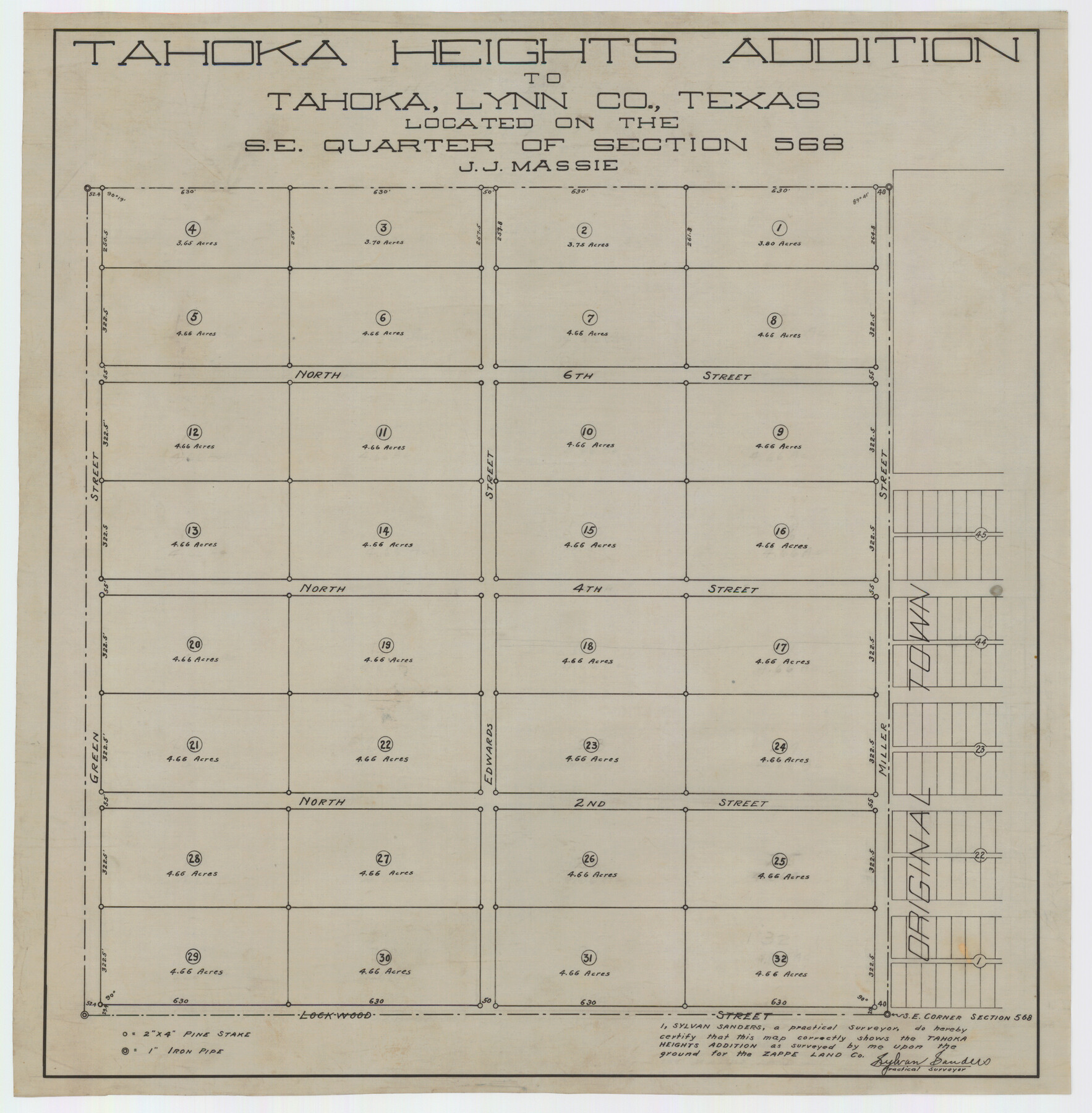 92939, Tahoka Heights Addition to Tahoka Located on the SE Quarter of Section 568, Twichell Survey Records