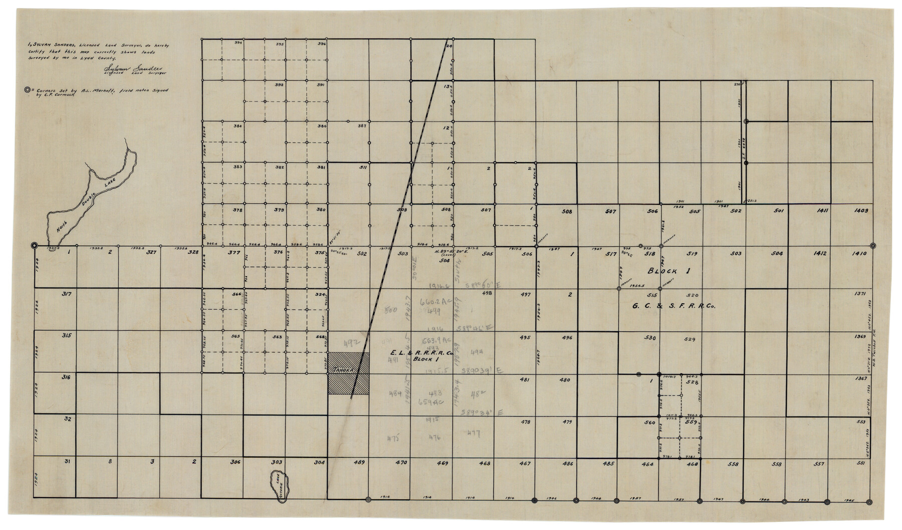 92951, [Block 1 Showing County Seat], Twichell Survey Records