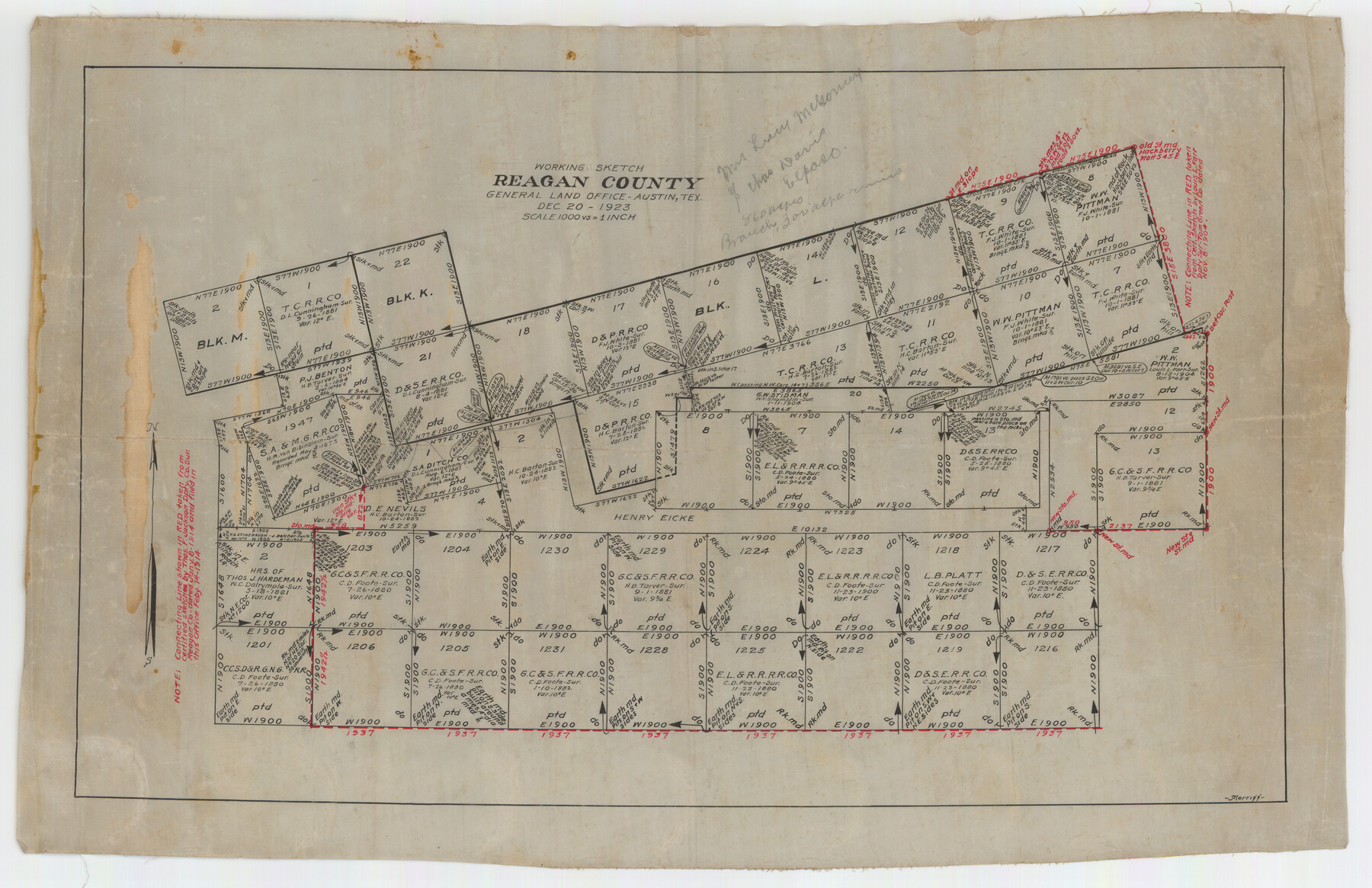 92971, Reagan County Working Sketch, Twichell Survey Records