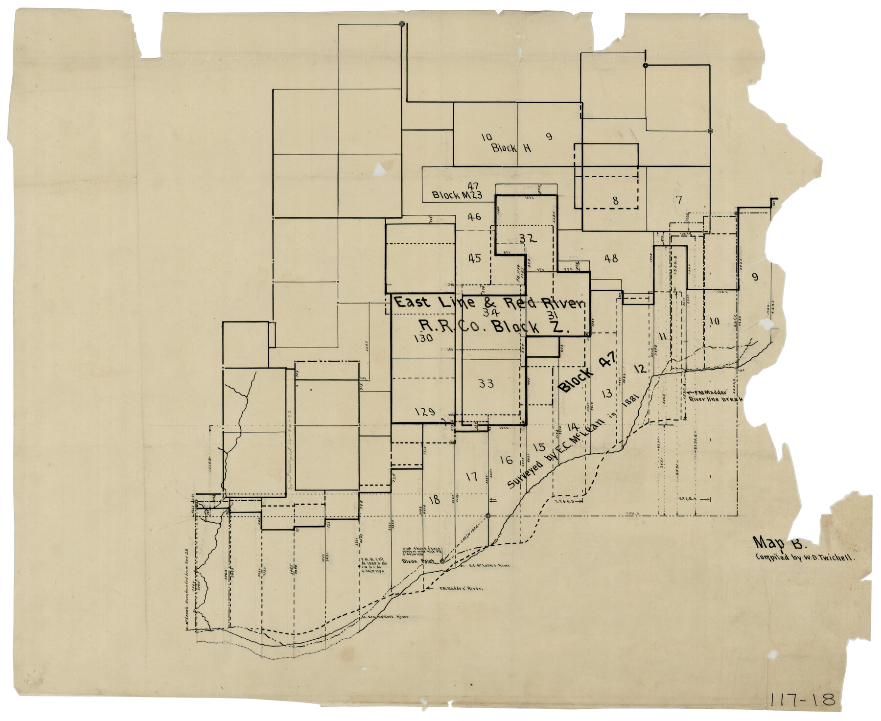 92974, [H. & T. C. Block 47, East Line and Red River RR. Co. Block Z and vicinity], Twichell Survey Records