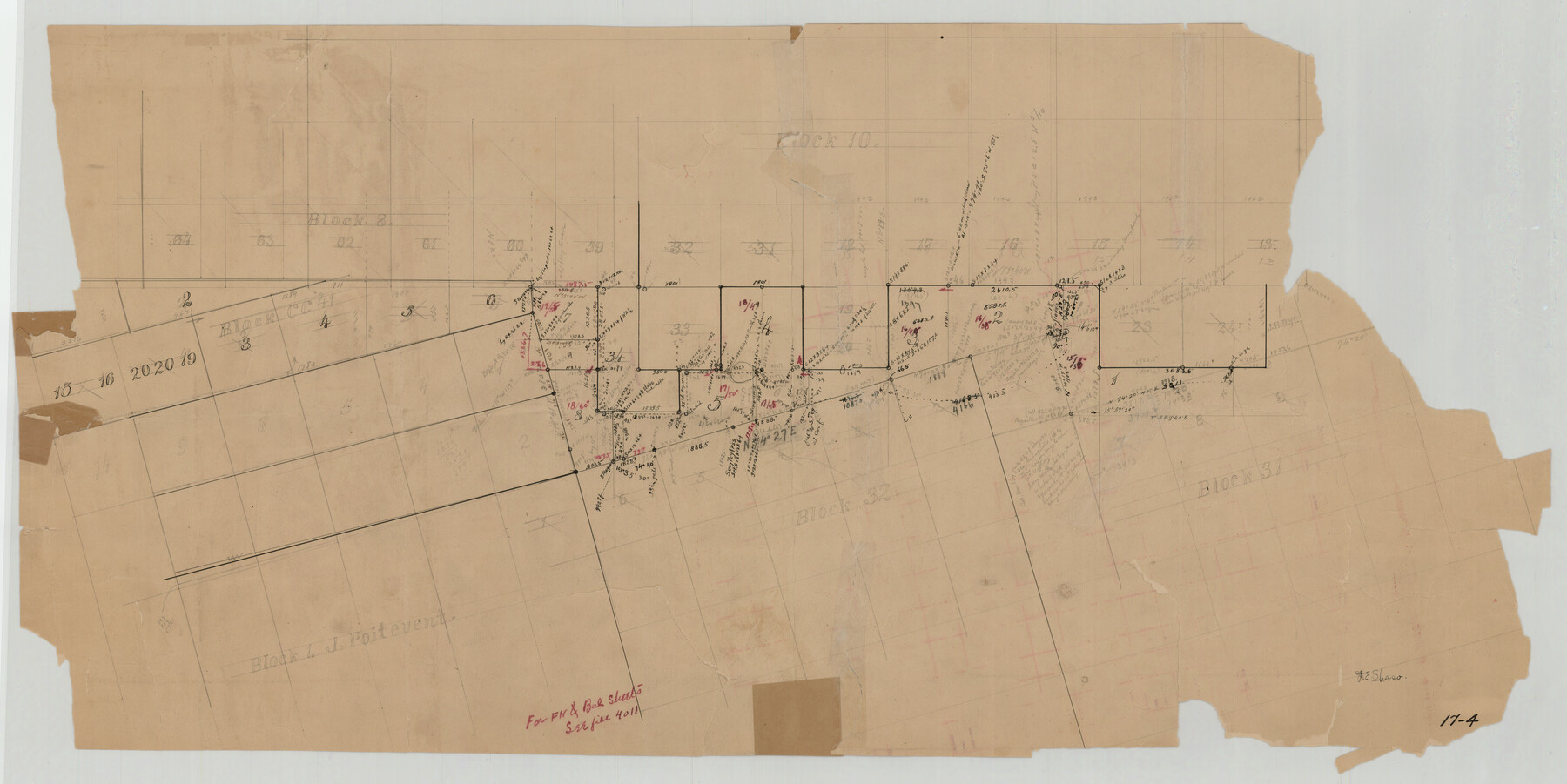 92996, [Sketch focusing on surveys just north of Blocks 31 and 32, Township 6N], Twichell Survey Records