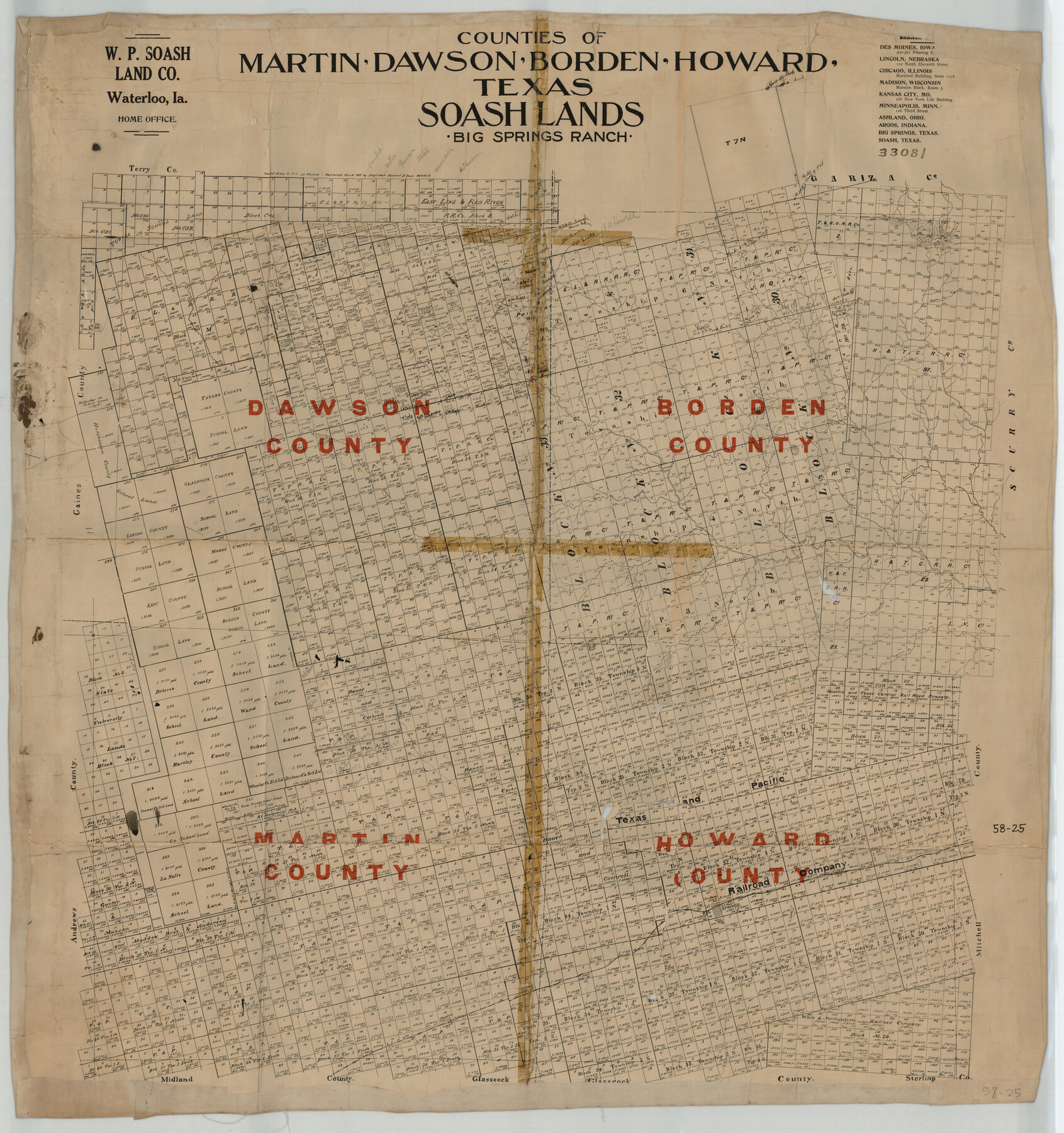 93006, Counties of Martin, Dawson, Borden, Howard, Texas, Soash Lands, Big Spring Ranch, Twichell Survey Records