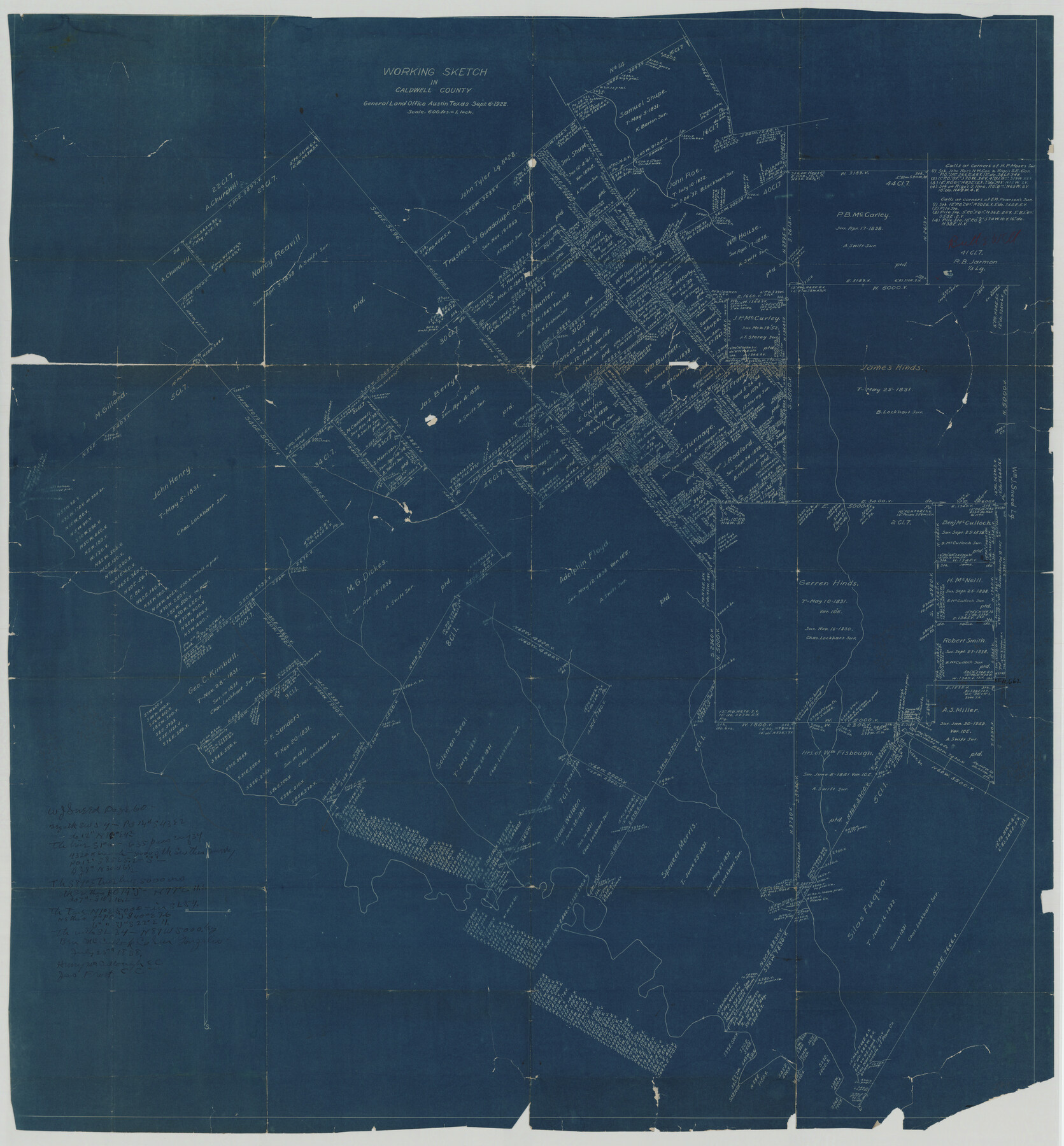 93035, Working Sketch in Caldwell County, Twichell Survey Records