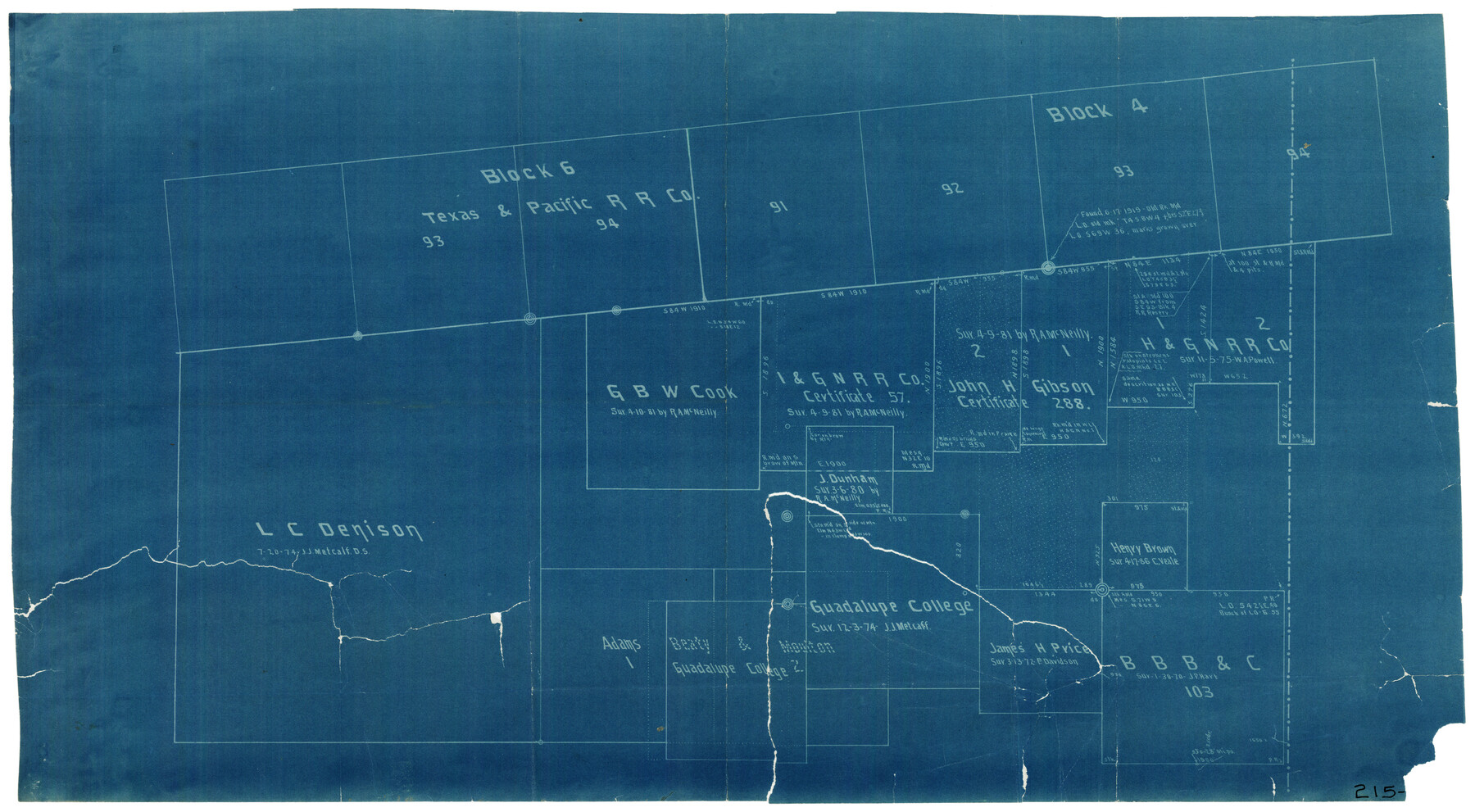 93050, [L. C. Dennison and other surveys to the east, south of the south line of T. & P. Blocks 4 and 6], Twichell Survey Records