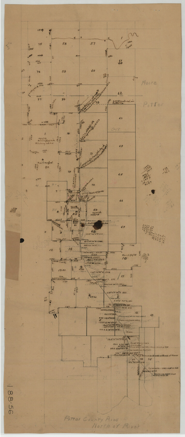 93059, [Sketch of Potter County Road, North of River], Twichell Survey Records