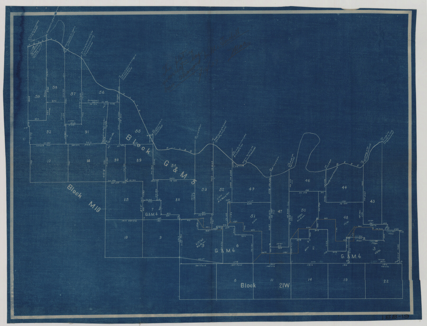 93081, [Sketch of part of G. & M. Block 5, G. & M. Block 4, Block M19 and Block 21W], Twichell Survey Records