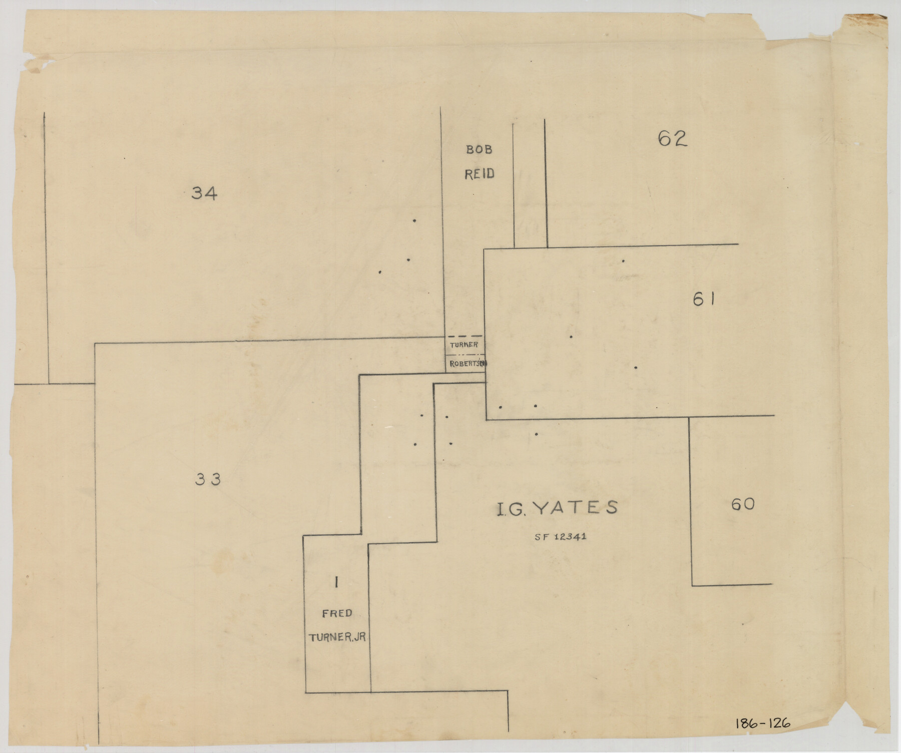 93106, [Sketch showing I. G. Yates SF 12341 and surrounding surveys], Twichell Survey Records