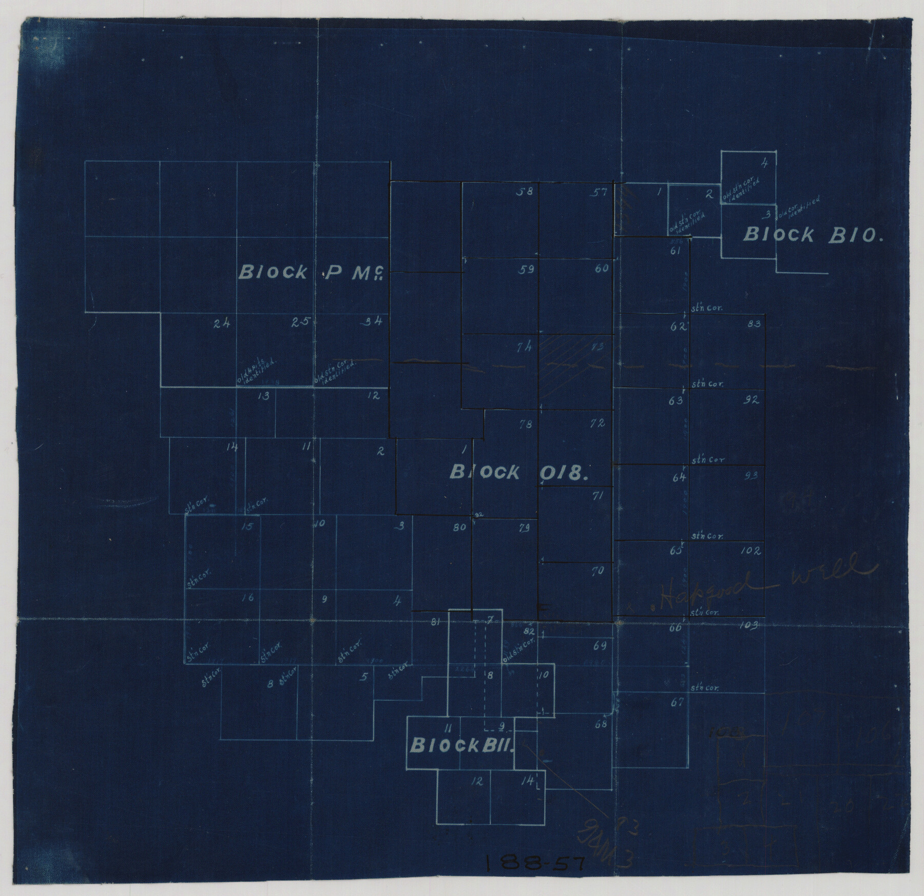 93107, [Sketch Showing Blocks O18, P Mc, B10 and B11], Twichell Survey Records