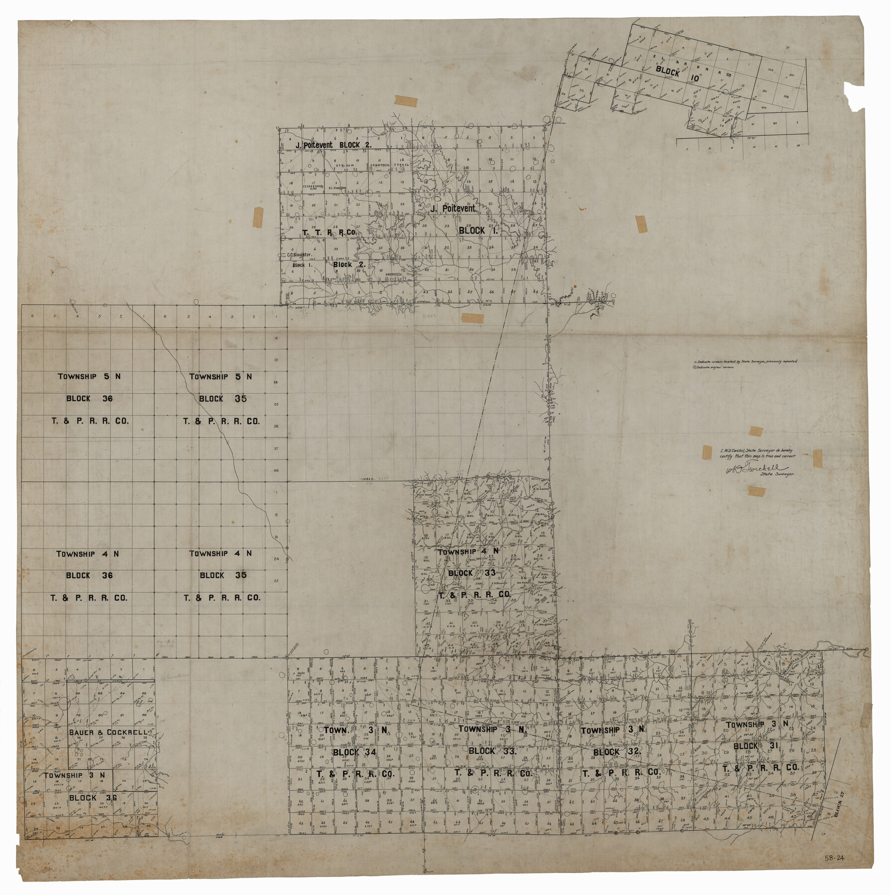 93135, [T. & P. RR. Co. Blocks 31-36, Townships 3N, 4N and 5N and surrounding area], Twichell Survey Records