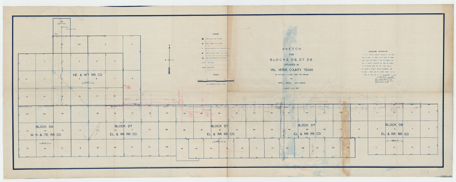 93164, Sketch for Blocks D6, D7, D8 situated in Val Verde County, Texas, Twichell Survey Records