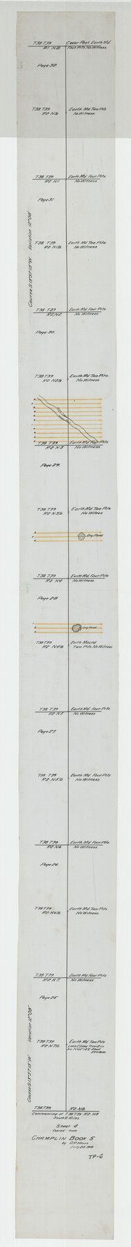 93181, Sheet 4 copied from Champlin Book 5 [Strip Map showing T. & P. connecting lines], Twichell Survey Records