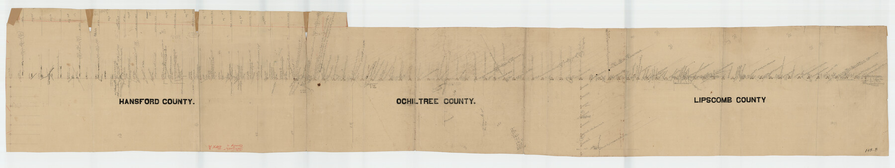93190, [North line of Hansford, Ochiltree and Lipscomb Counties], Twichell Survey Records