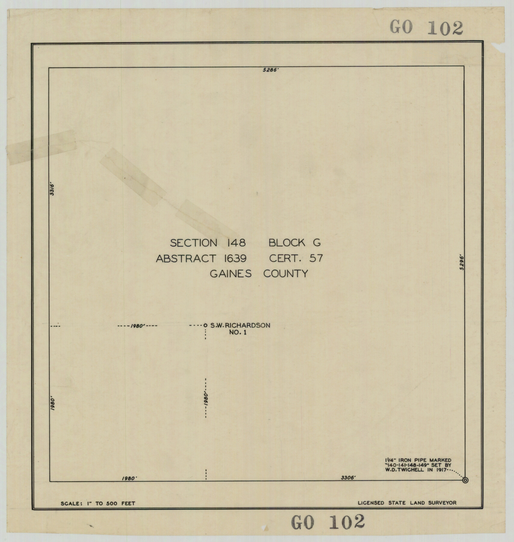 93228, Section 148 Block G Abstract 1639 Cert. 57 Gaines County, Twichell Survey Records