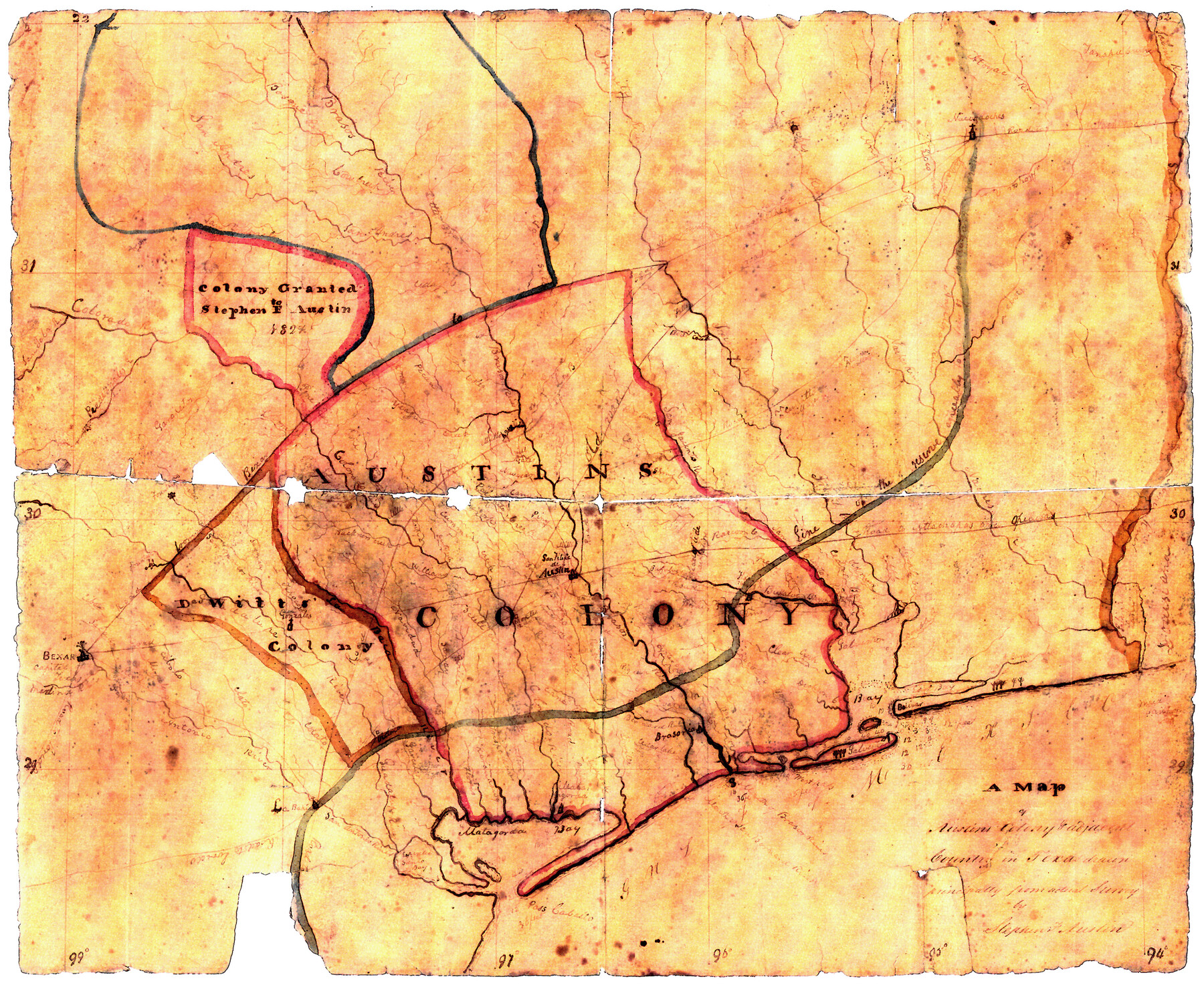 A Map of Austin's Colony and adjacent country in Texas drawn principally from actual survey by Stephen F. Austin