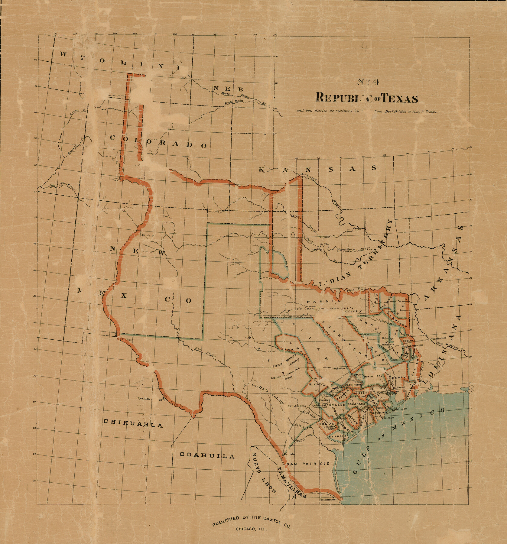 93411, Republic of Texas and boundaries as claimed by Texas from Decr. 19th, 1836 to Novr. 26th, 1850, General Map Collection
