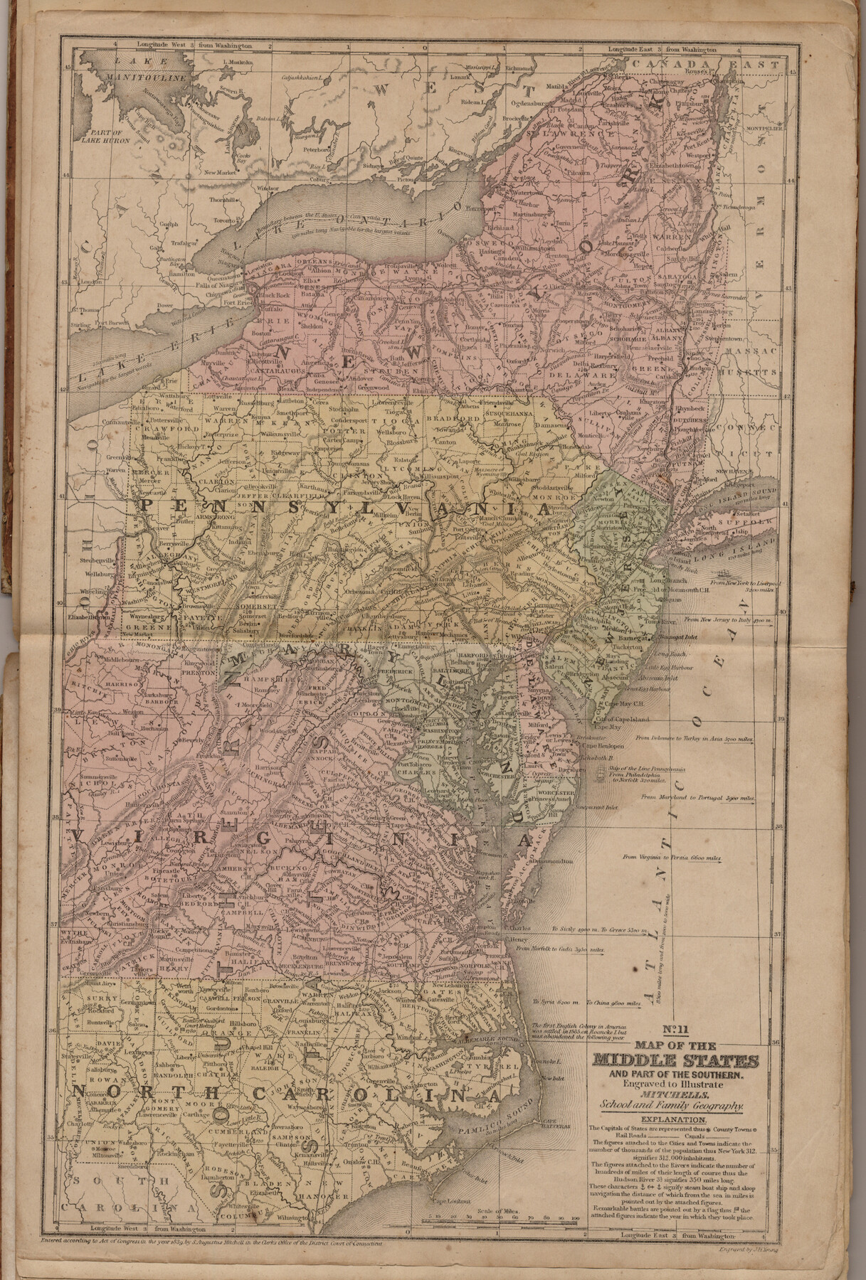 93496, Map of the Middle States and part of the Southern engraved to illustrate Mitchell's school and family geography, General Map Collection
