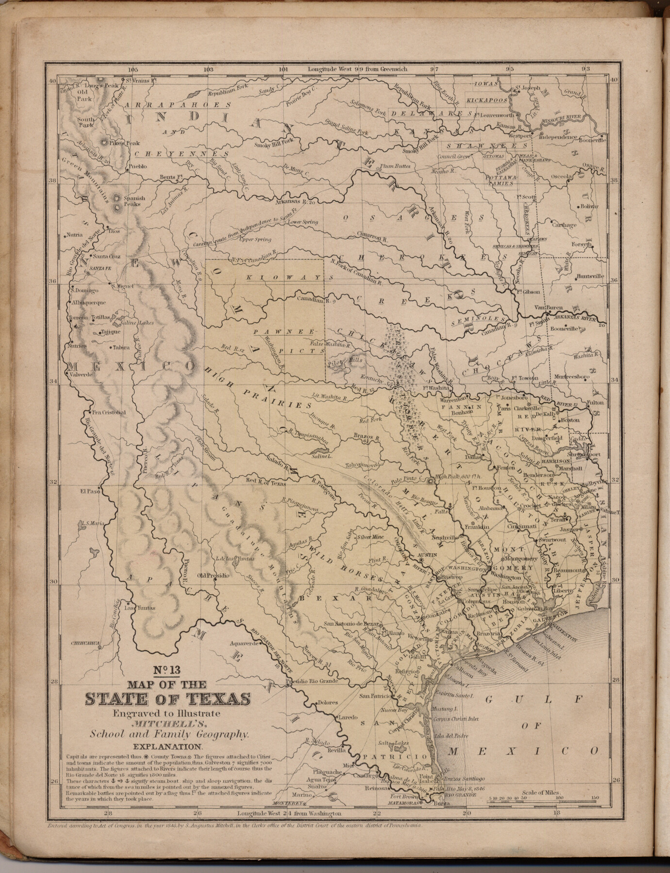 93498, Map of the State of Texas engraved to illustrate Mitchell's school and family geography, General Map Collection