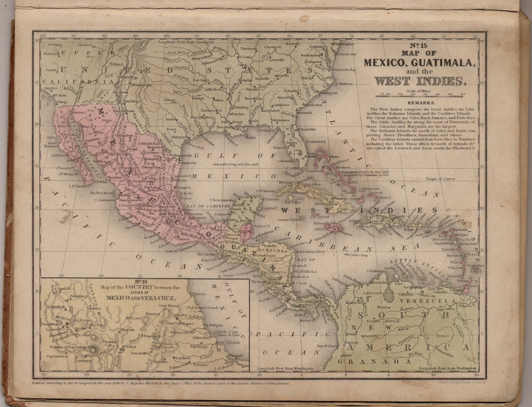 93500, Map of Mexico, Guatimala and the West Indies (Inset: Map of the Country between the cities of Mexico and Vera Cruz), General Map Collection