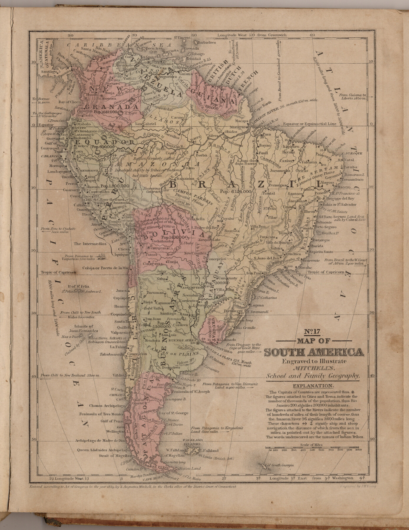 93501, Map of South America engraved to illustrate Mitchell's school and family geography, General Map Collection
