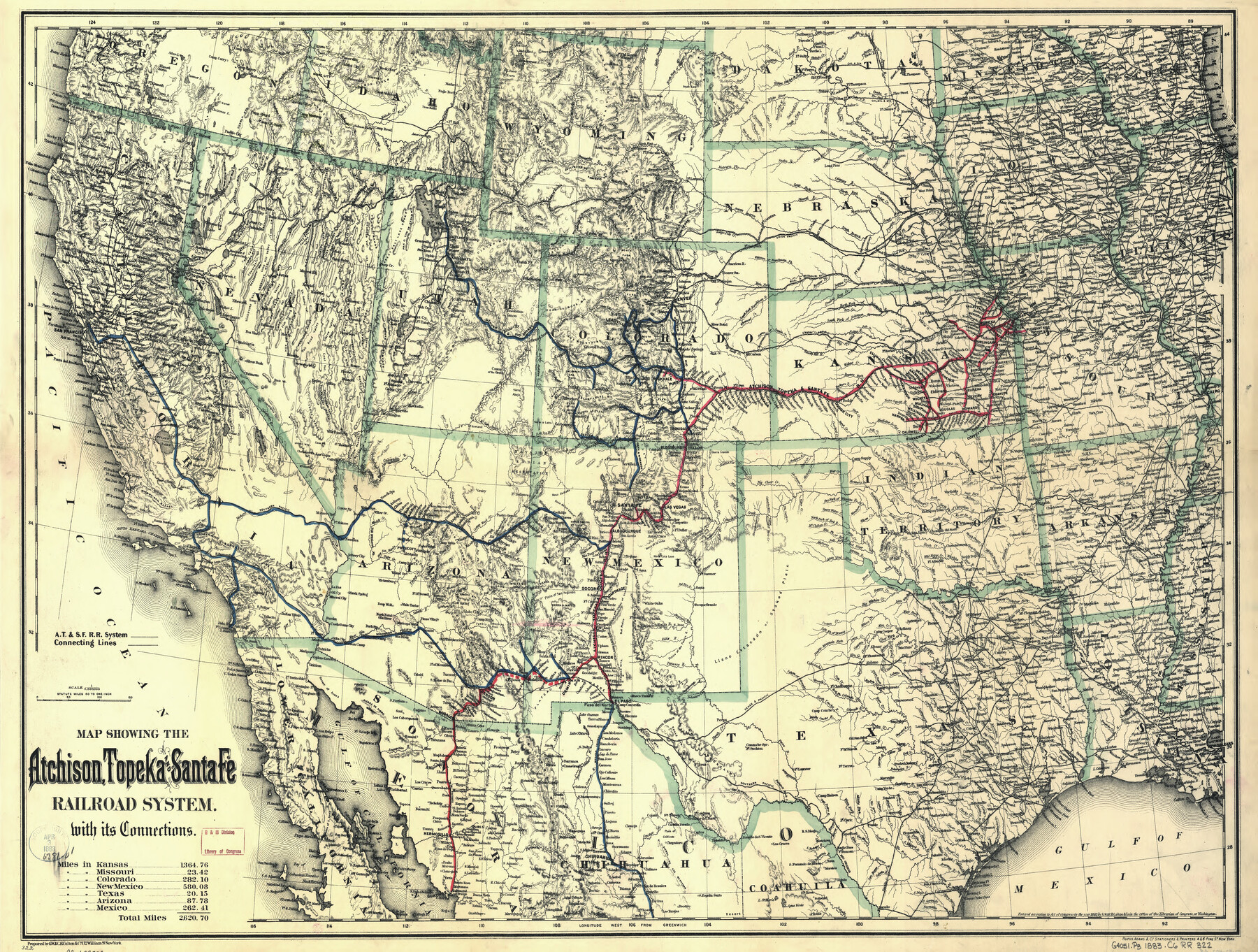 93583, Map showing the Atchison, Topeka and Santa Fe Railroad system, with its connections., Library of Congress