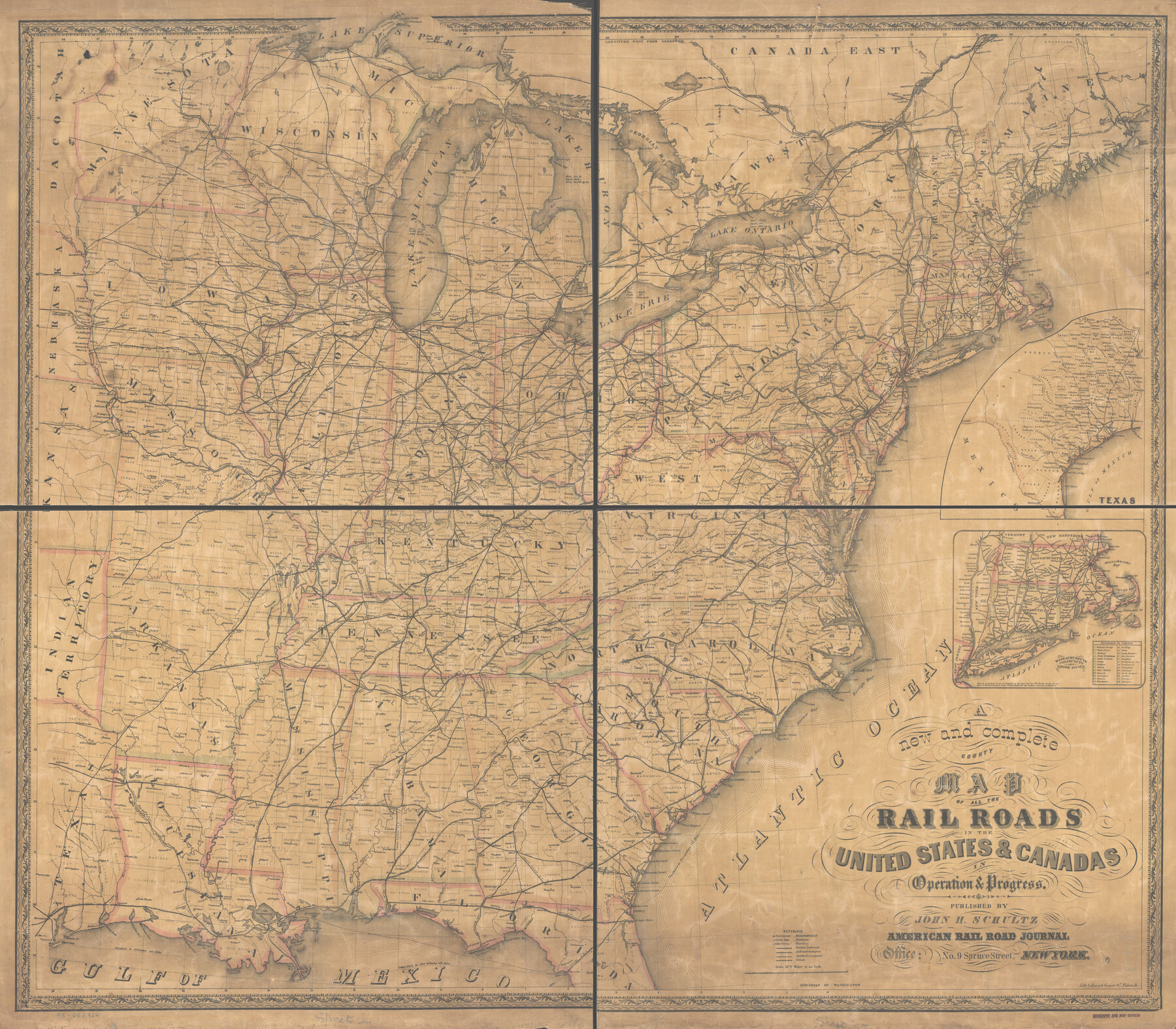 93606, A new and complete county map of all the rail roads in the United States & Canadas in operation & progress., Library of Congress