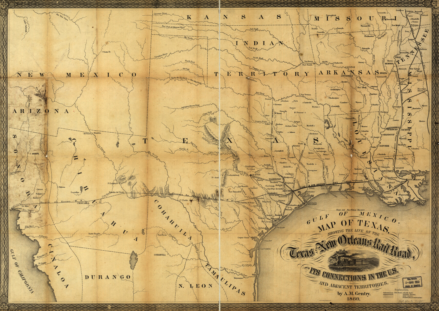 93612, Map of Texas, showing the line of the Texas and New Orleans Rail Road, and its connections in the U.S. and adjacent territories., Library of Congress