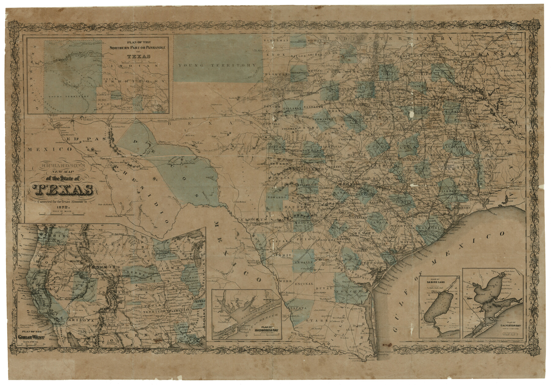 93647, Richardson's New Map of the State of Texas, corrected for the Texas Almanac to 1872, General Map Collection