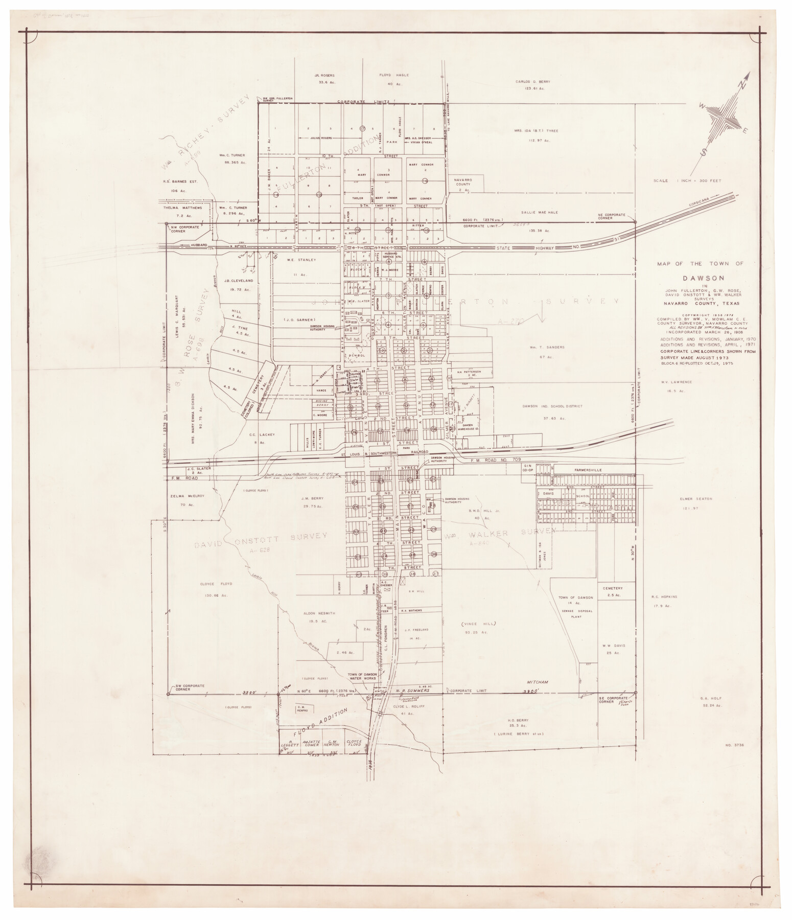 93672, Map of the Town of Dawson in John Fullerton, G. W. Rose, David Onstott and Wm. Walker Surveys, General Map Collection