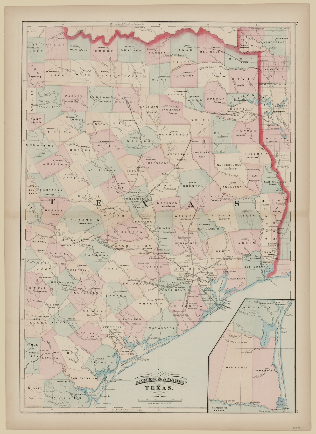 93788, Asher and Adams' Texas, General Map Collection
