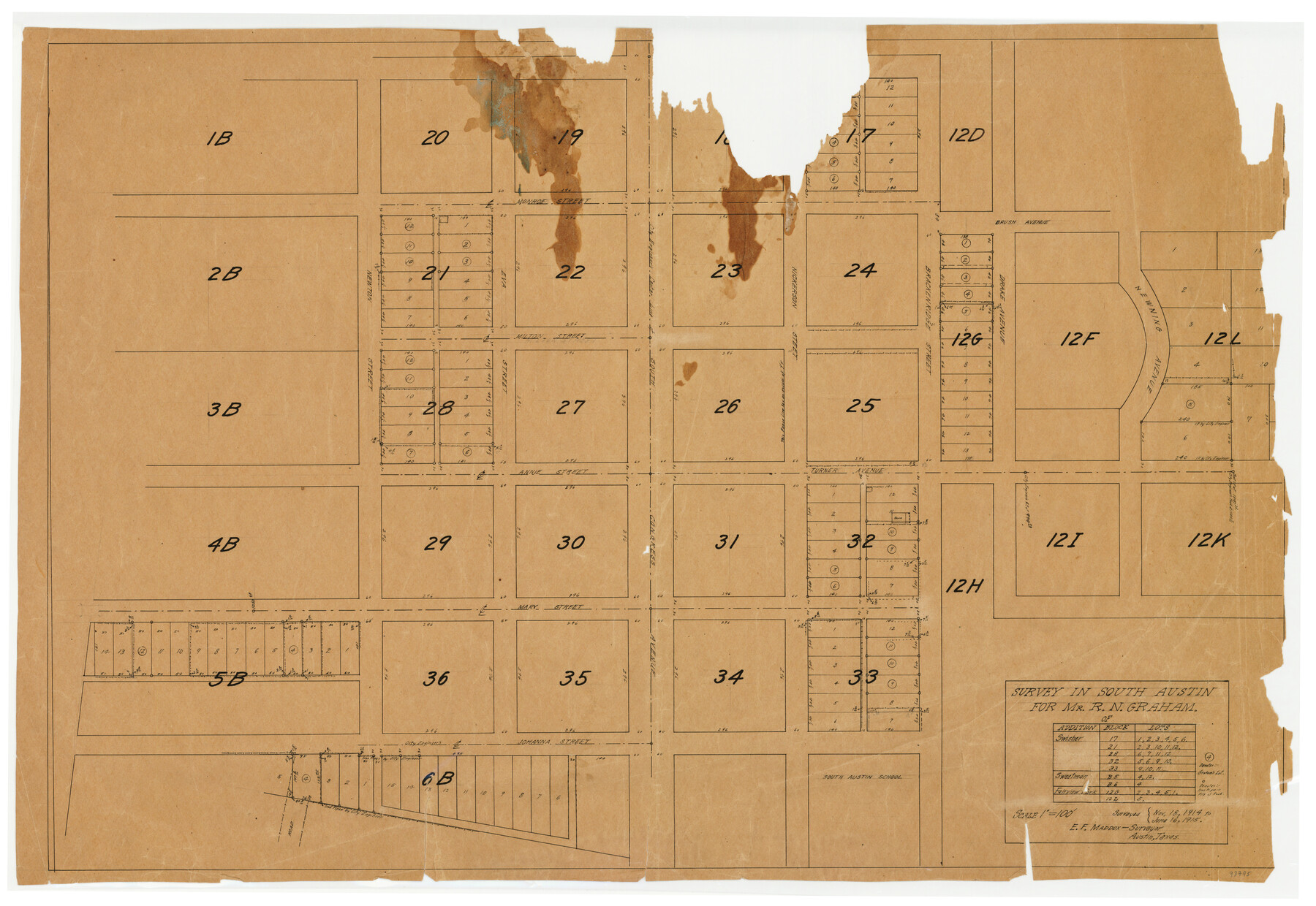 93795, Survey in South Austin for Mr. R.N. Graham, Maddox Collection