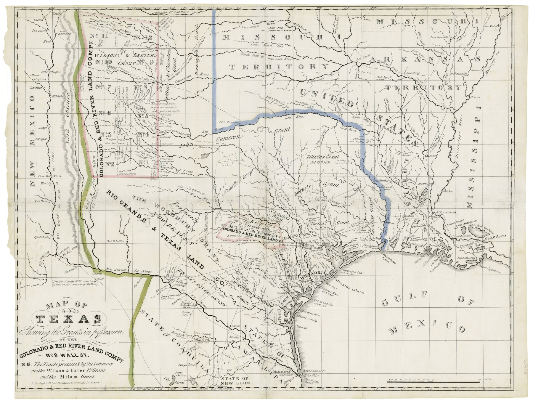 93850, Map of Texas shewing the grants in possession of the Colorado & Red River Land Compy, Holcomb Digital Map Collection
