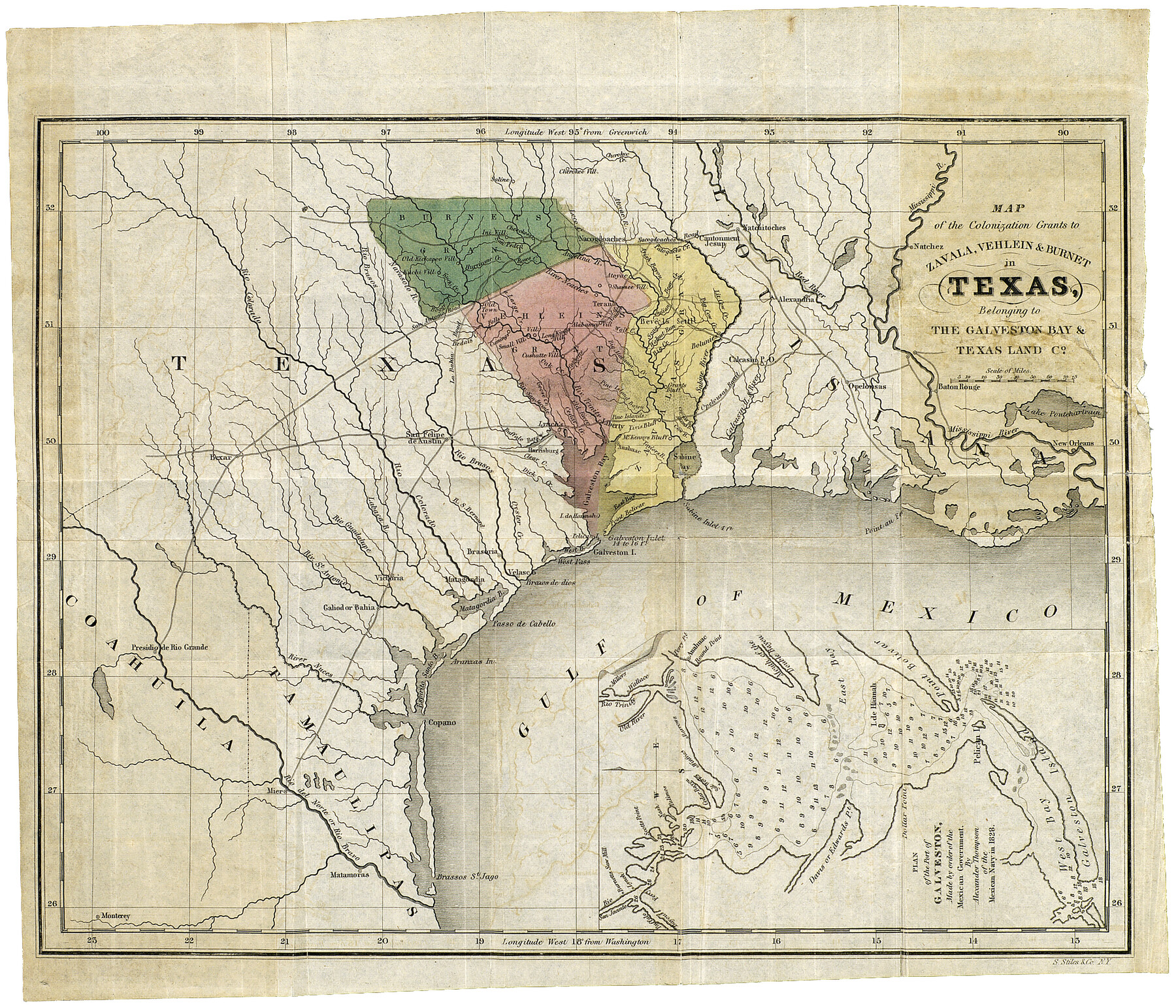 93851, Map of the Colonization Grants to Zavala, Vehlein & Burnet in Texas, belonging to the Galveston Bay & Texas Land Co., Holcomb Digital Map Collection
