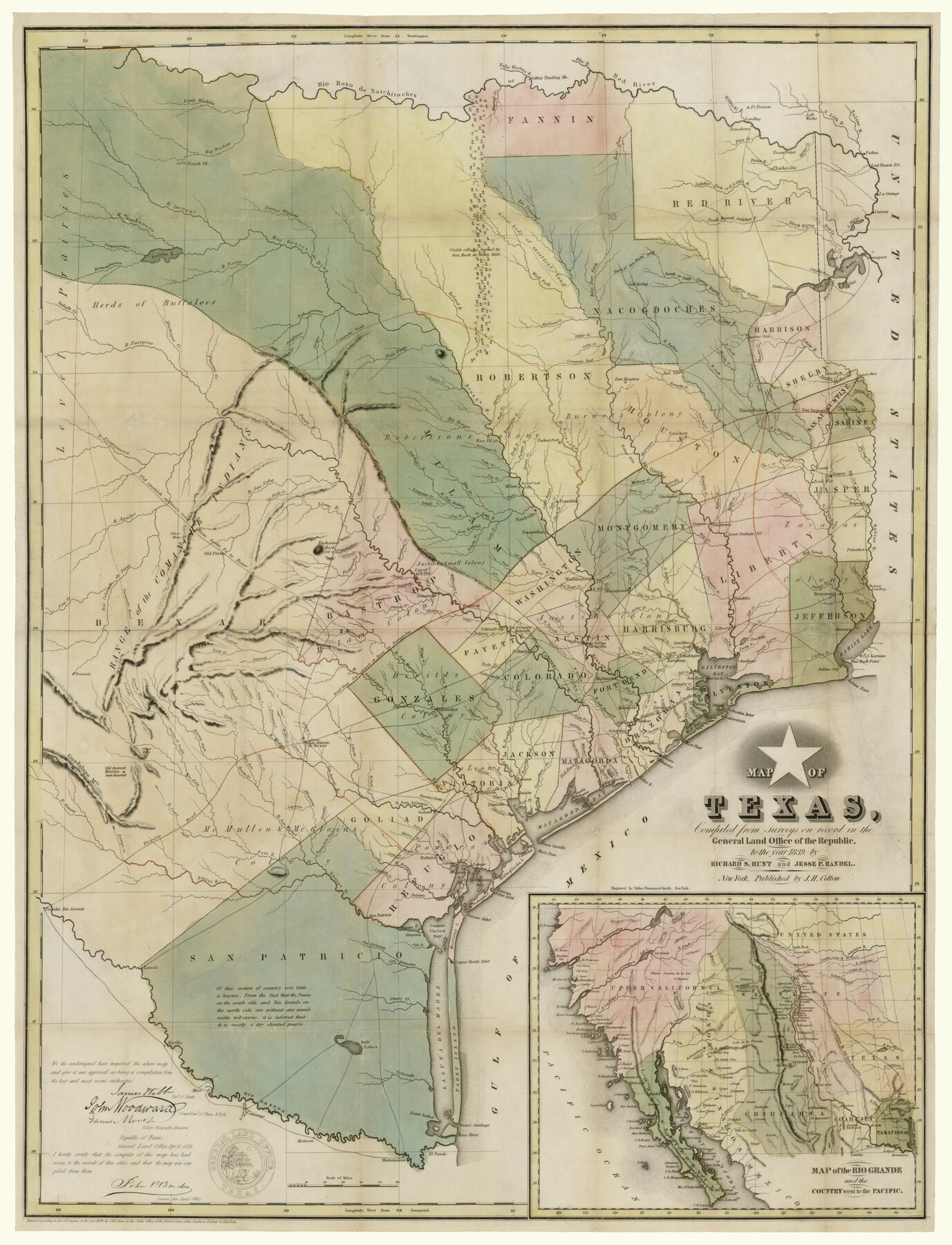 93858, Map of Texas, compiled from surveys on record in the General Land Office of the Republic, Holcomb Digital Map Collection