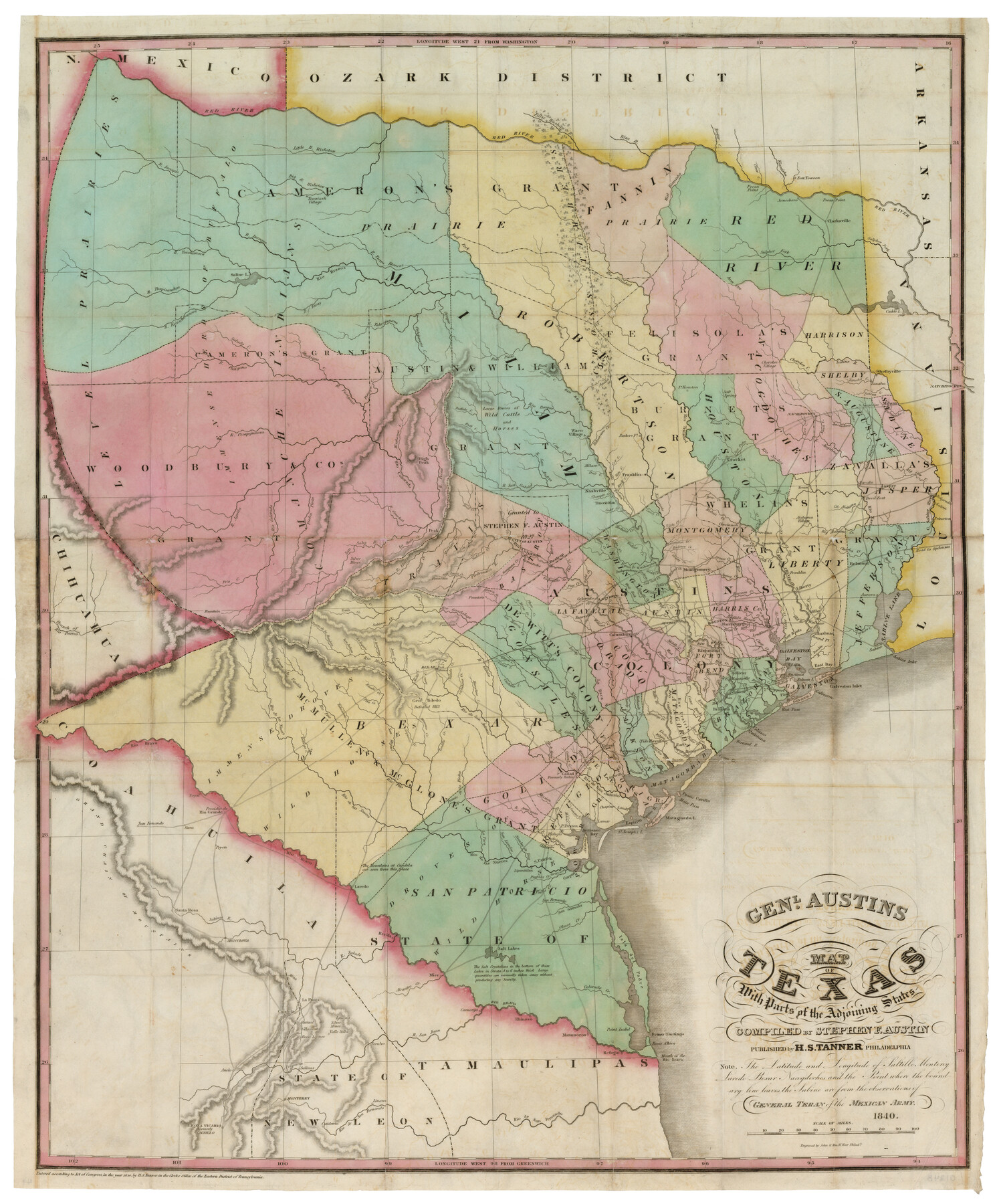 93860, Genl Austins Map of Texas with parts of the adjoining States, Holcomb Digital Map Collection