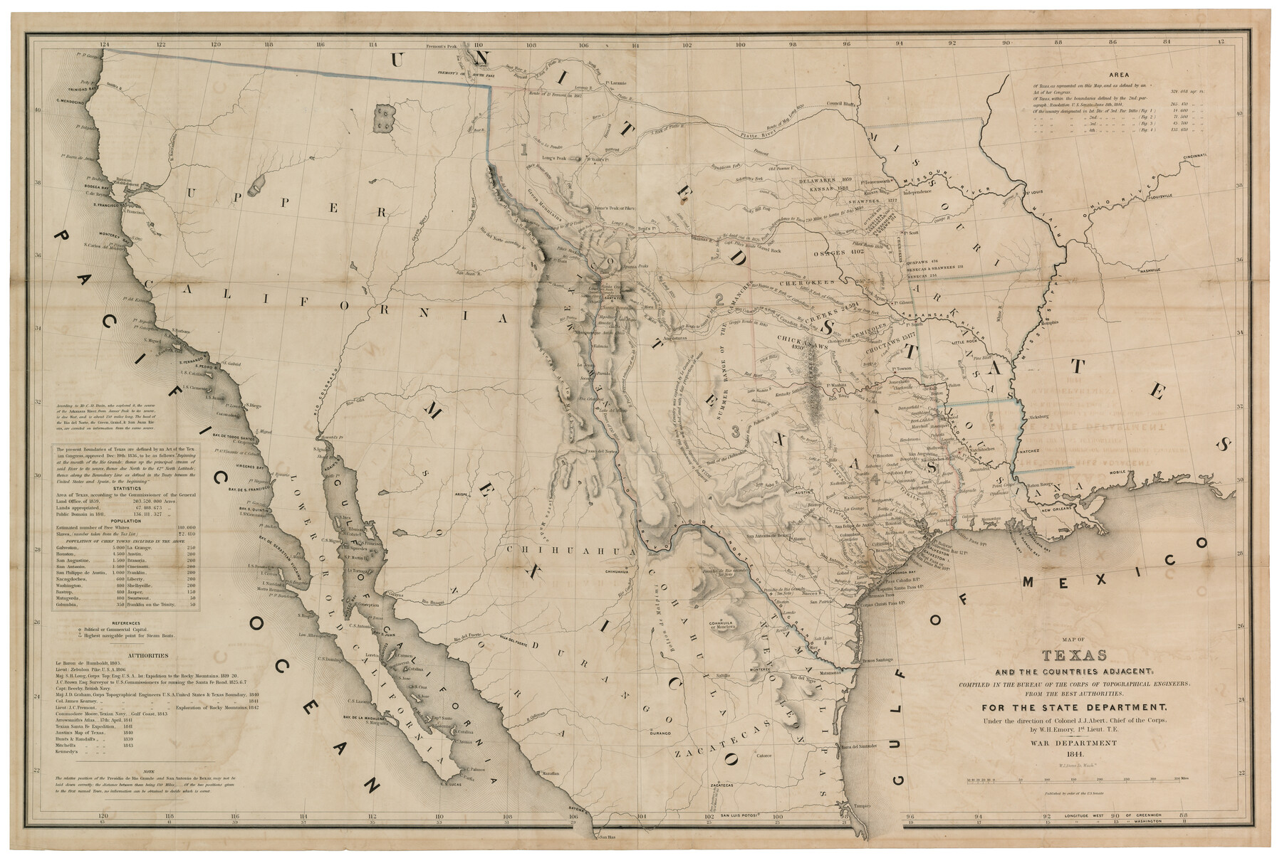 93867, Map of Texas and the Countries Adjacent compiled in the Bureau of the Corps of Topographical Engineers from the Best Authorities, Holcomb Digital Map Collection