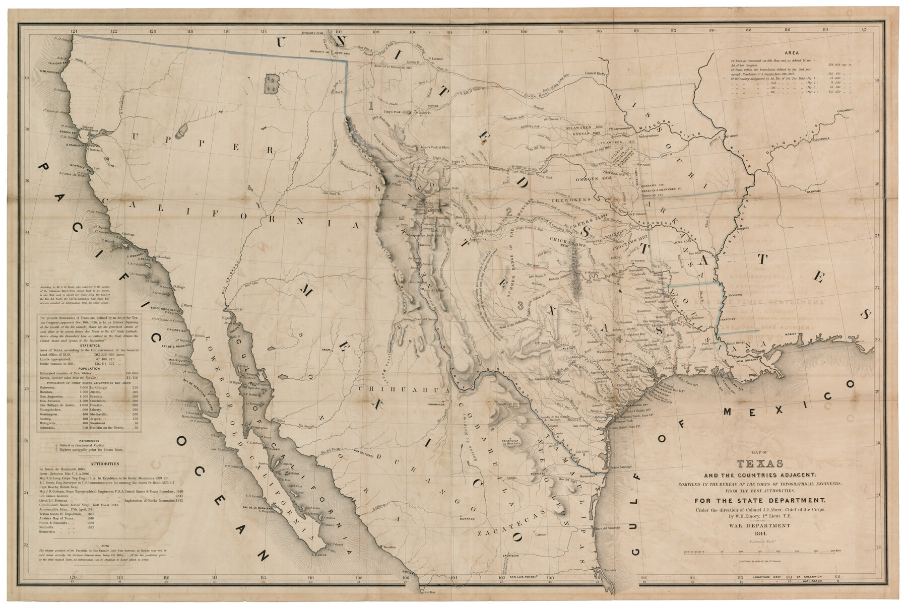 93867, Map of Texas and the Countries Adjacent compiled in the Bureau of the Corps of Topographical Engineers from the Best Authorities, Holcomb Digital Map Collection