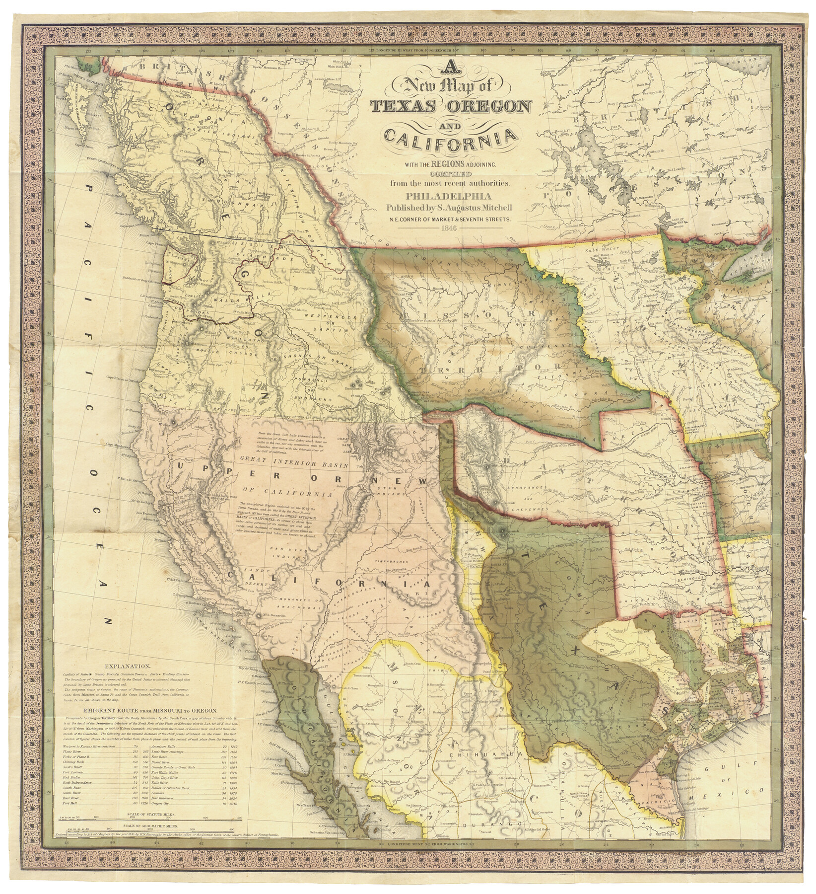 93872, A New Map of Texas, Oregon and California with the regions adjoining, compiled from the most recent authorities, Holcomb Digital Map Collection