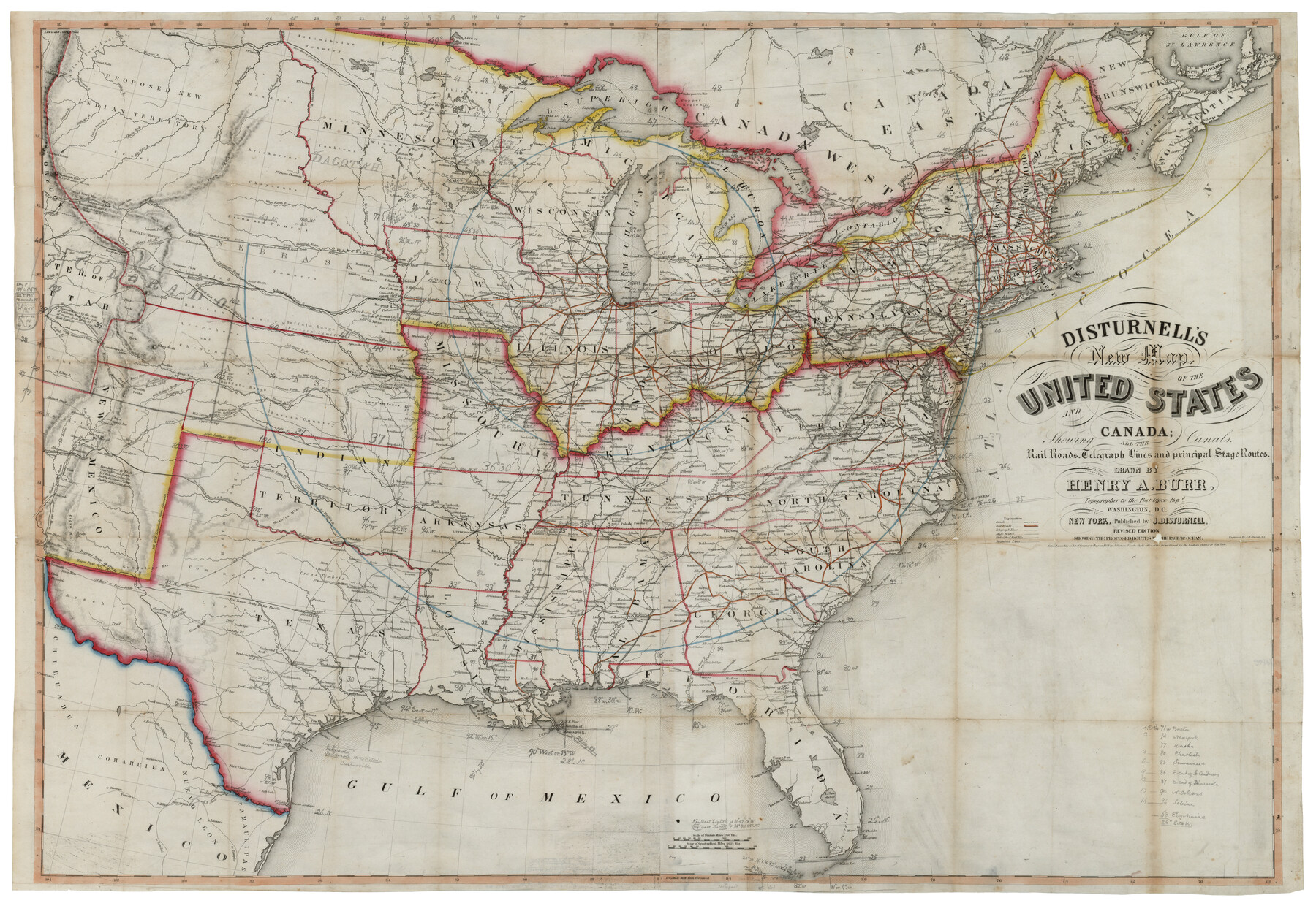 93900, Disturnell's New Map of the United States and Canada; showing all the canals, railroads, telegraph lines and principal stage routes, Holcomb Digital Map Collection