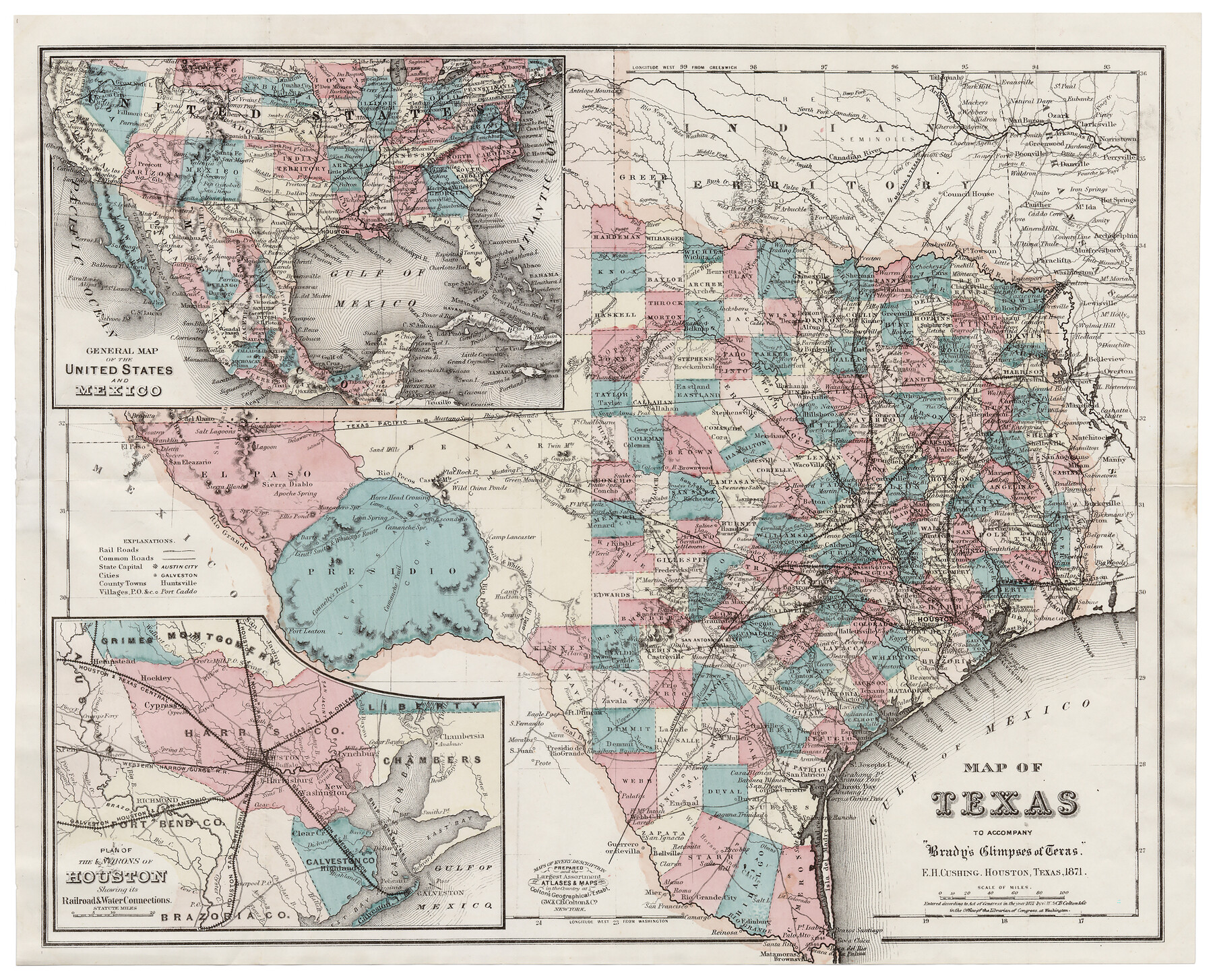 93907, Map of Texas to accompany "Brady's Glimpses of Texas", Holcomb Digital Map Collection